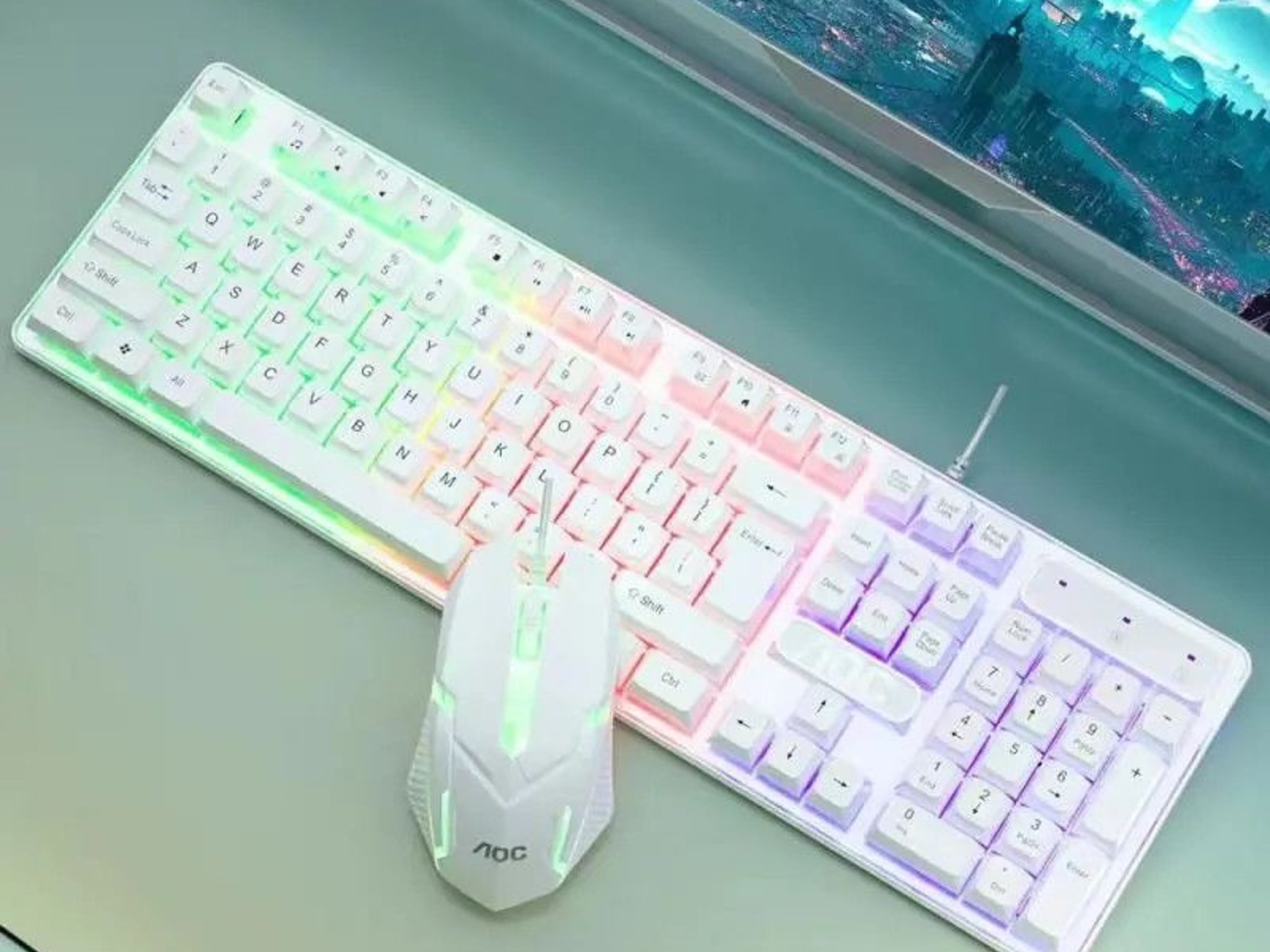 AOC KM100 Wired Keyboard & Mouse Set with Floating Keycaps and LED Backlight
