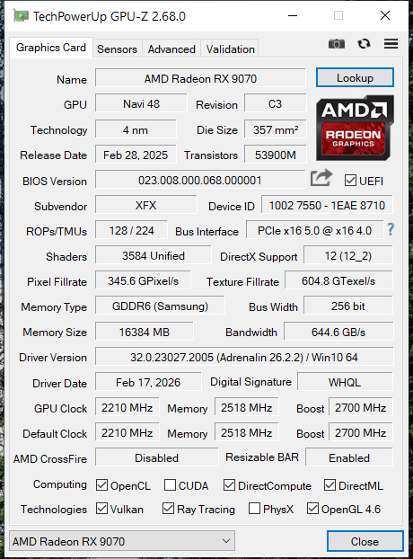 XFX Swift RX 9070 90mm Triple Fan