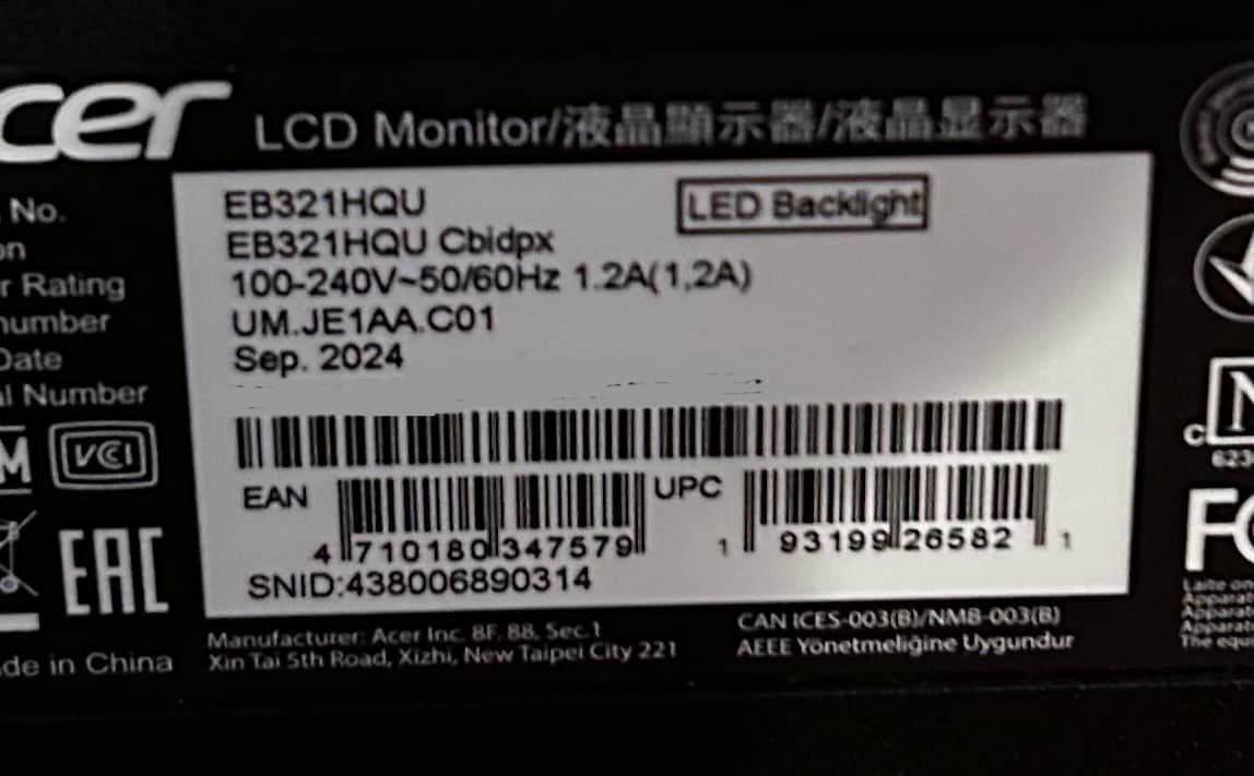Acer 32" 2K WQHD (2560 x 1440) LED Monitor (EB321HQU Cbidpx) (See Description)