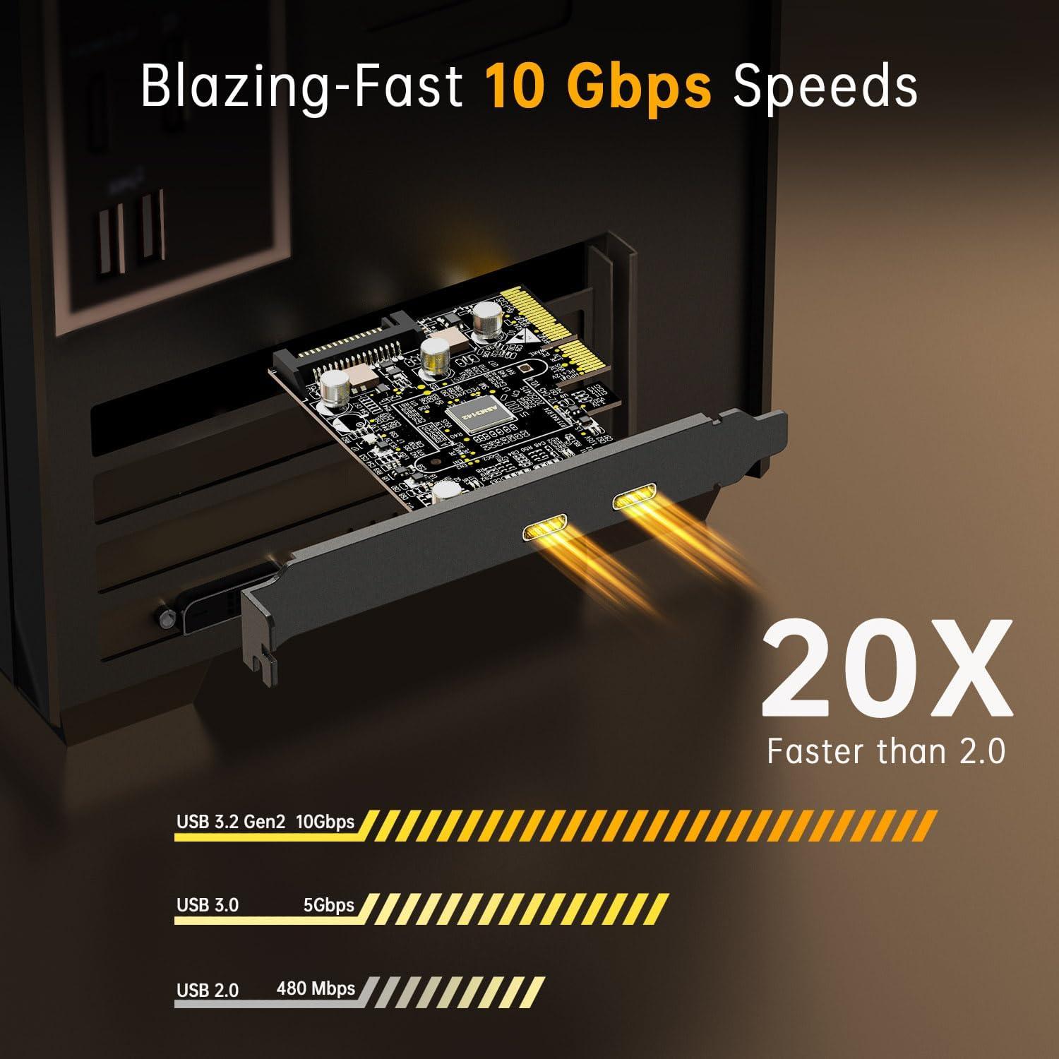 10Gbps PCIE USB C 3.2 Gen 2 Card 2-Port PCle to USB C Expansion Card PCI Express 3.0 x4 Adapter