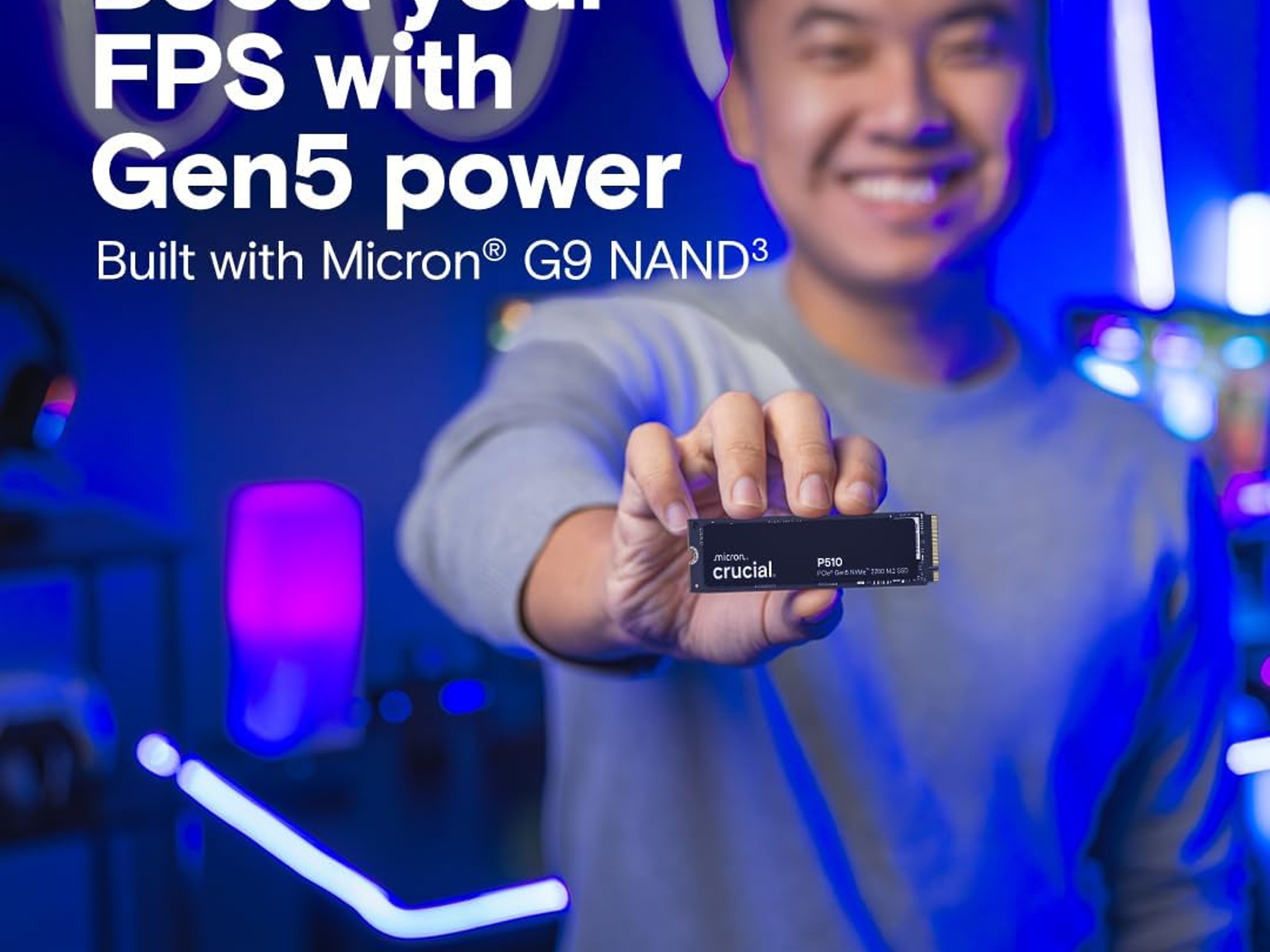 2TB Gen5 Crucial P510 PCIe NVMe, Up to 11,000MB/s, CT2000P510SSD8-01
