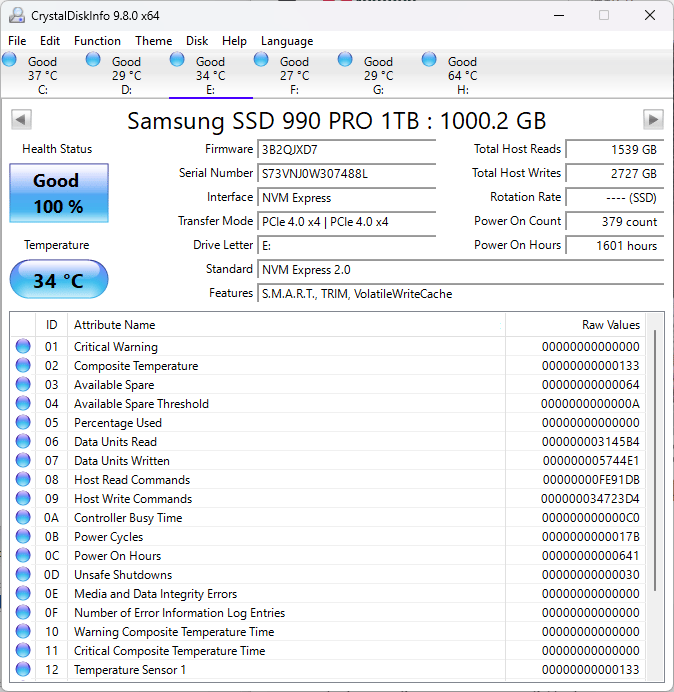 Samsung 990 Pro 1TB PCIe 4.0 NVMe M.2 SSD