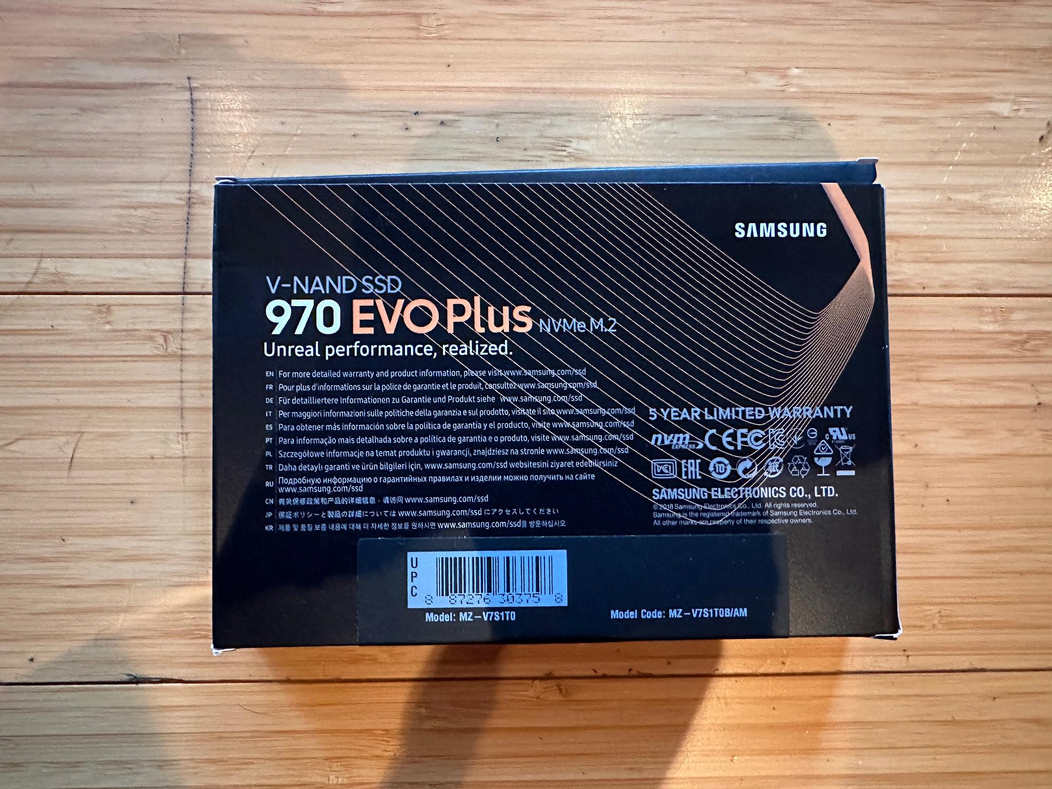 Samsung 970 EVO Plus NVMe M.2 SSD, 1 TB (Lightly Used, In Box, Model MZ-V7S1T0)