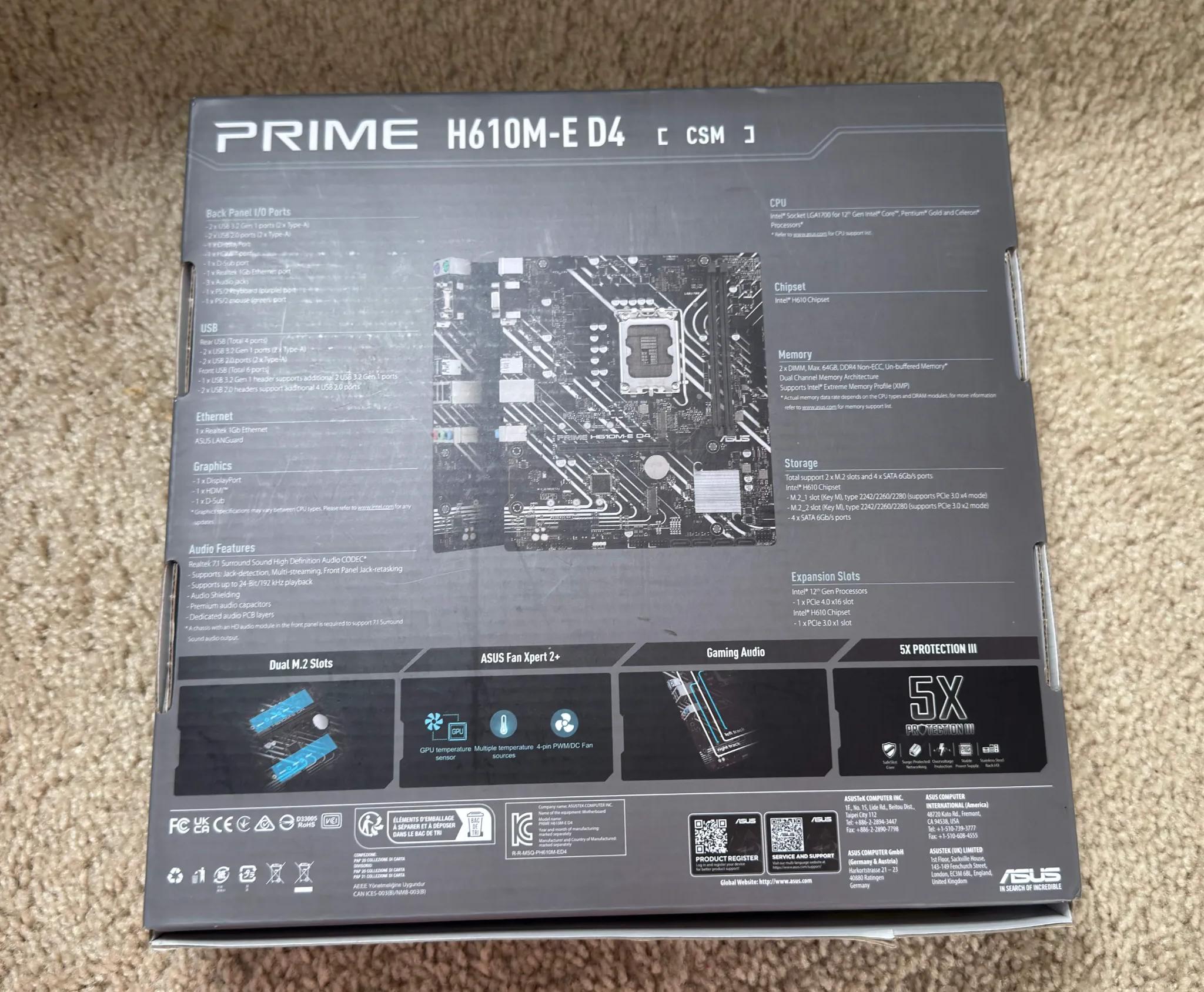New ASUS Prime H610M-E D4 Motherboard