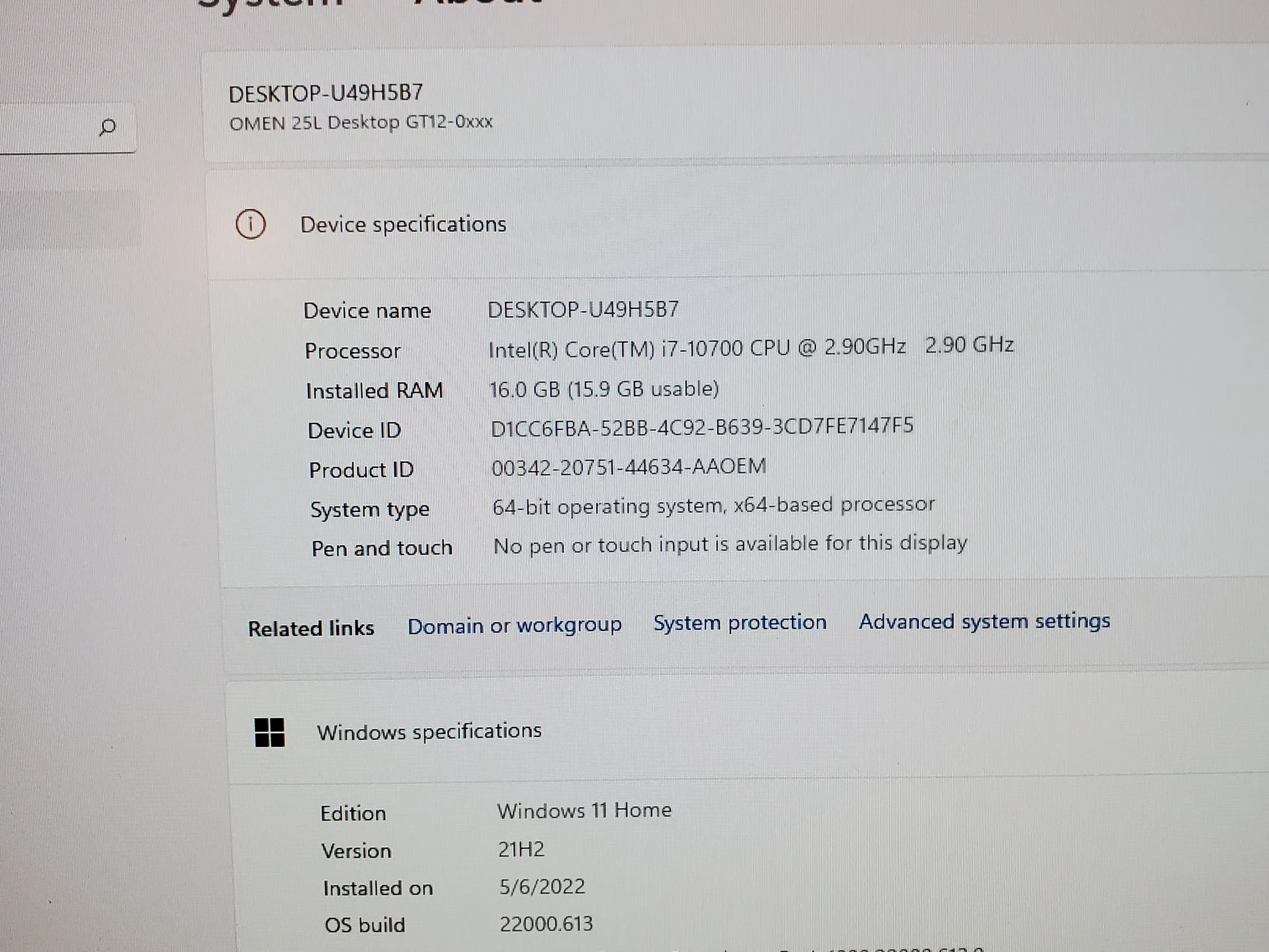 HP Omen 25L Gaming Computer RTX 2060 GPU