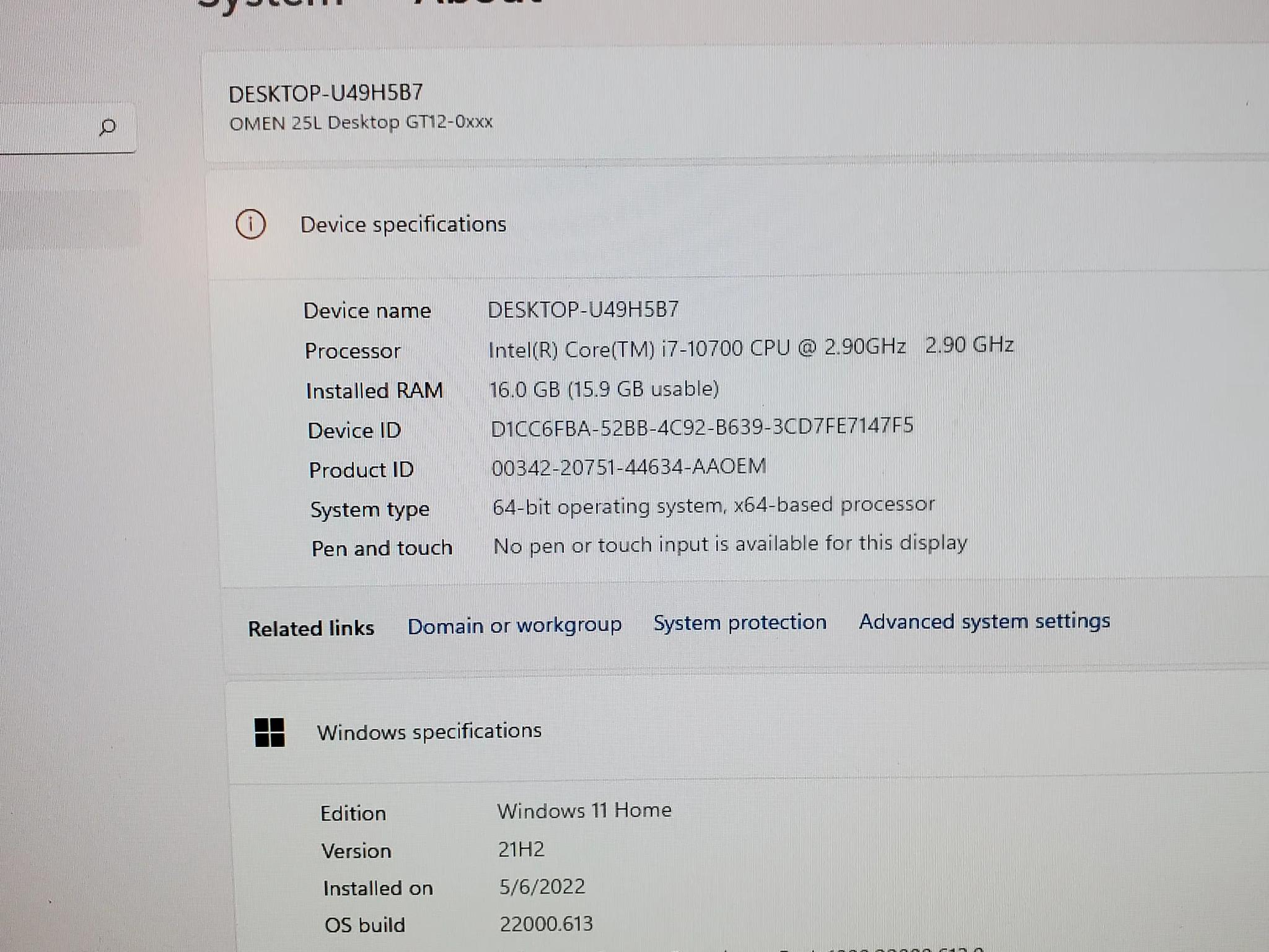 HP Omen 25L Gaming Computer RTX 2060 GPU