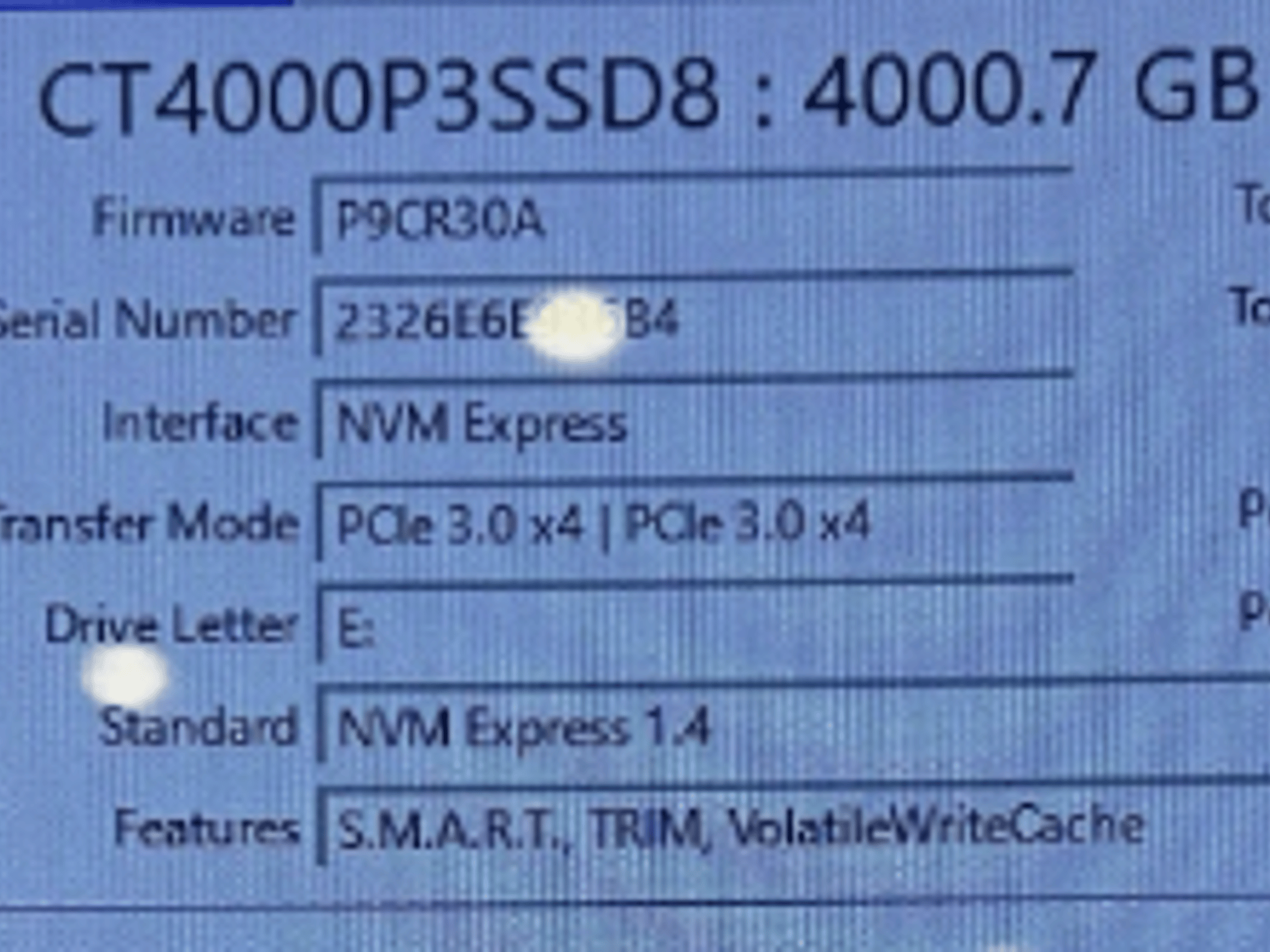 Crucial P3 4TB M.2 NVME 2280mm NVME Gen 3X4 SSD CT4000P3SSD8