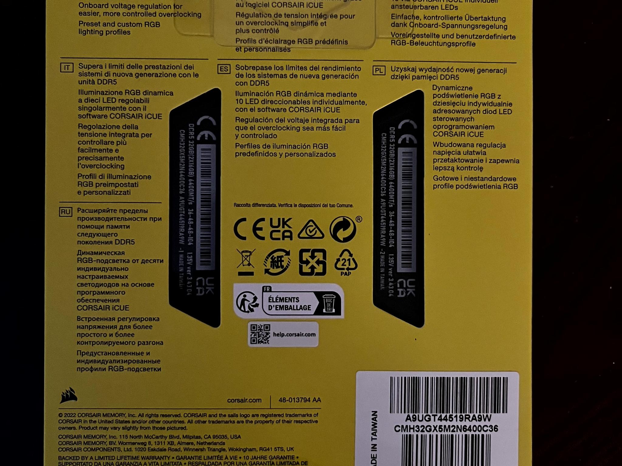 CORSAIR Vengeance RGB 32GB (2 x 16GB) 288-Pin PC RAM DDR5 6400MT/s CL36
