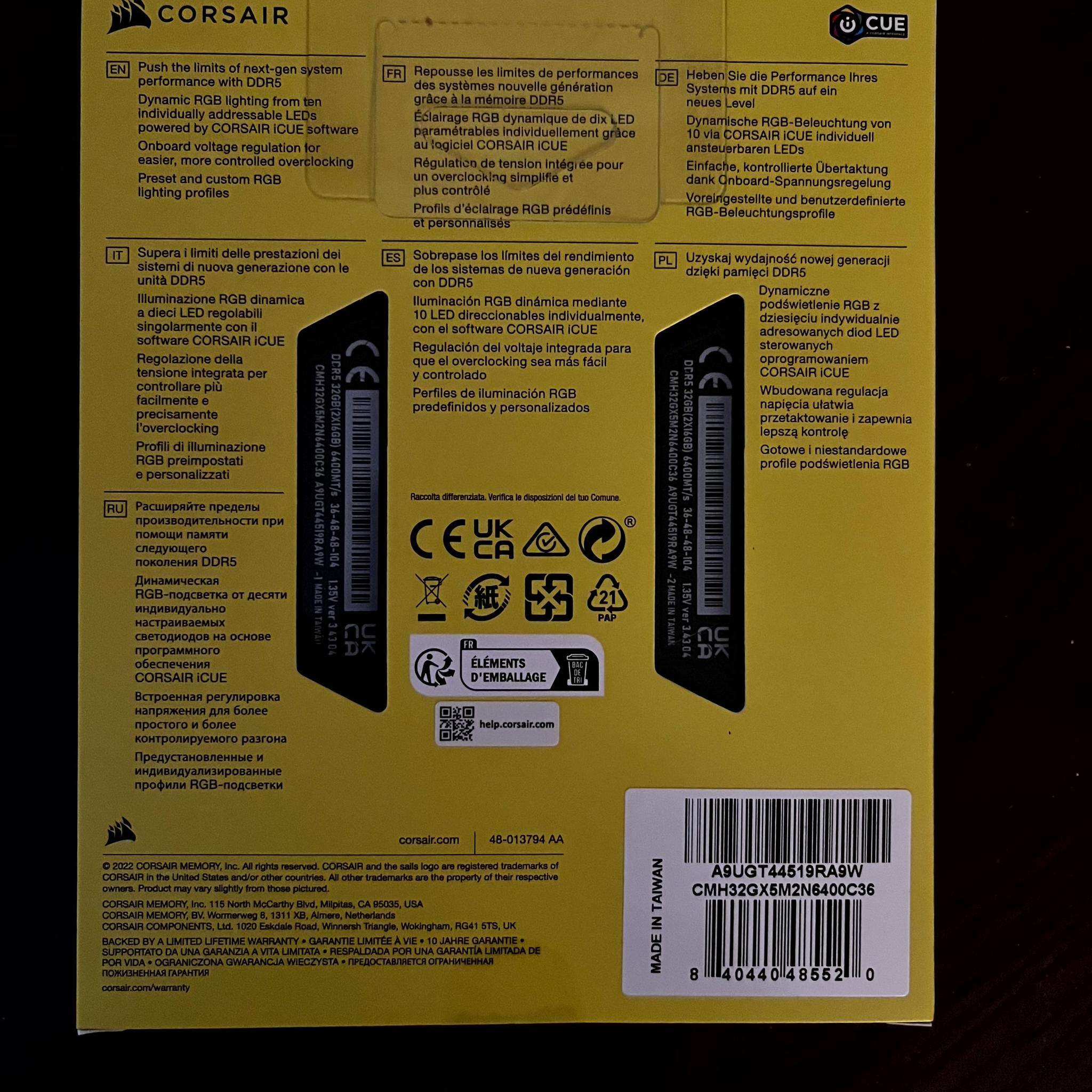 CORSAIR Vengeance RGB 32GB (2 x 16GB) 288-Pin PC RAM DDR5 6400MT/s CL36