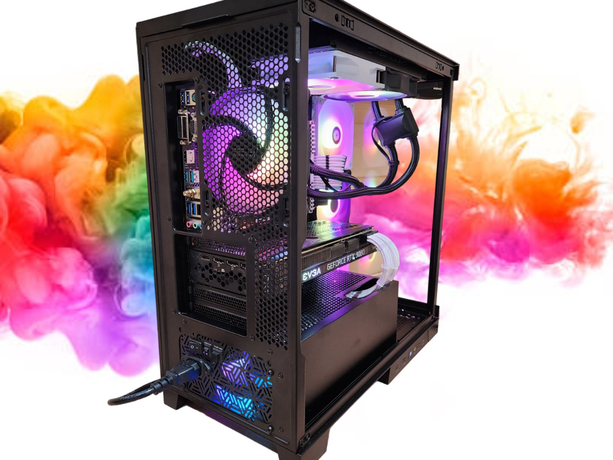 SALE: RTX 3080 + Ryzen 5600G + 32GB RAM + 1TB SSD + 6 Fans + Full RGB ( Black and White Gaming PC )