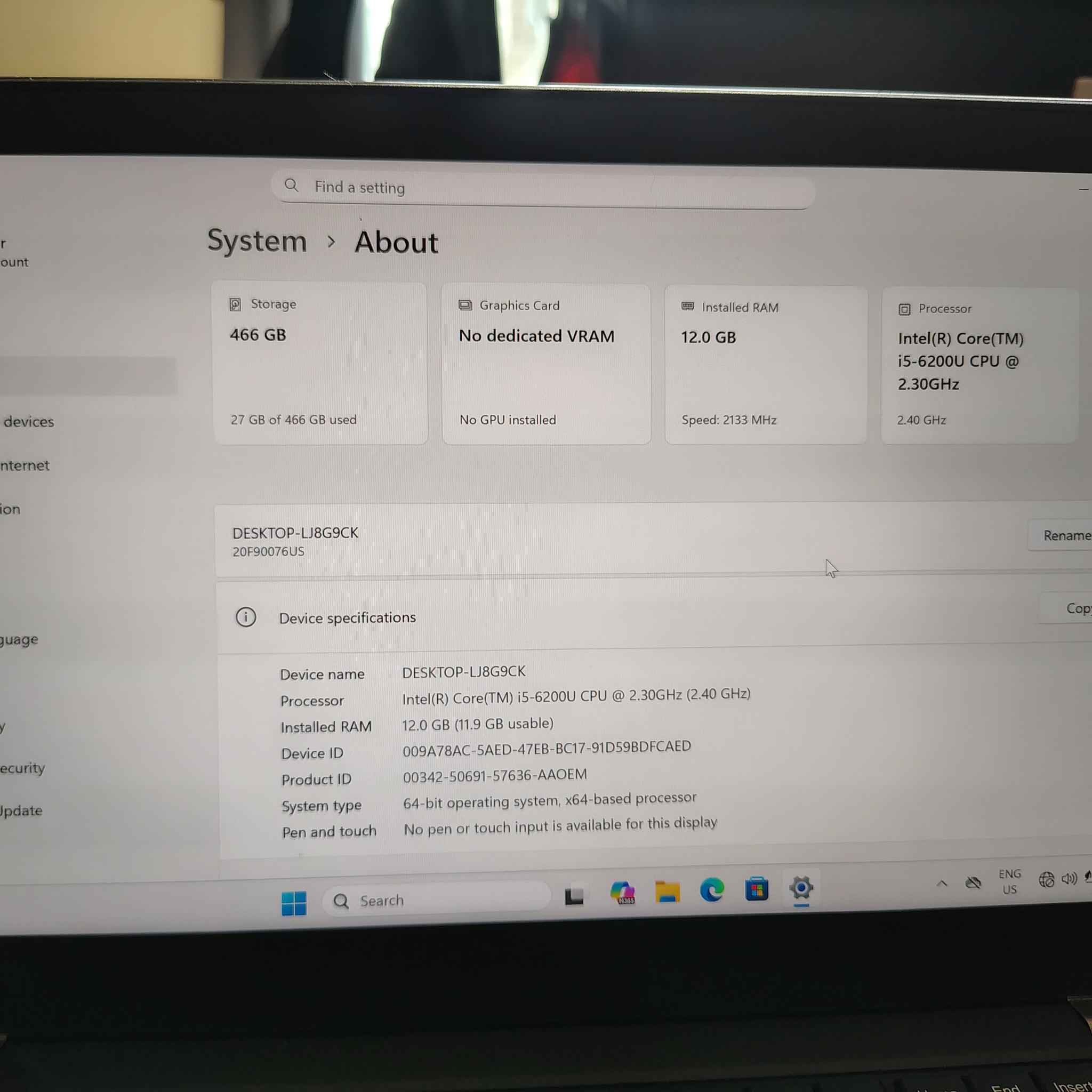 Lenovo T460s running Windows 11