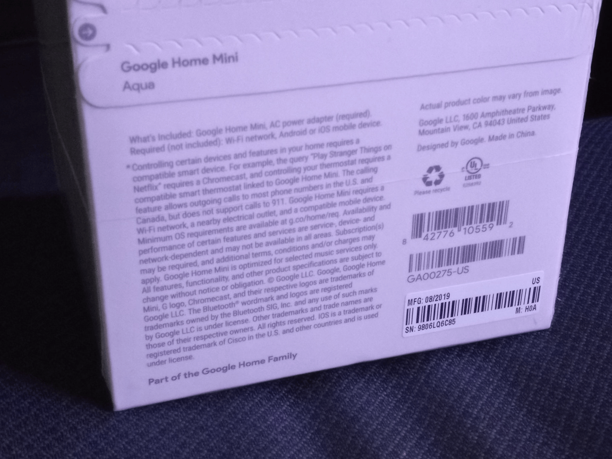Google Home Mini (Aqua, 1st Gen)