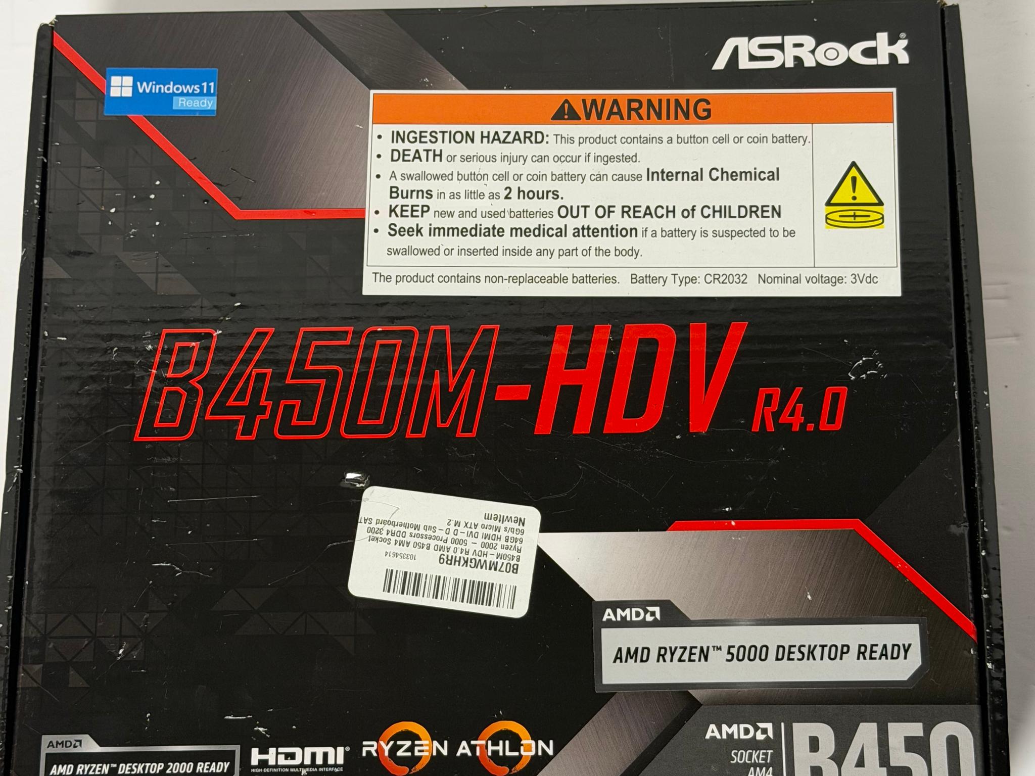 ASRock AMD B450M-HDV R4.0 AM4 Socket Ryzen DDR4 Motherboard