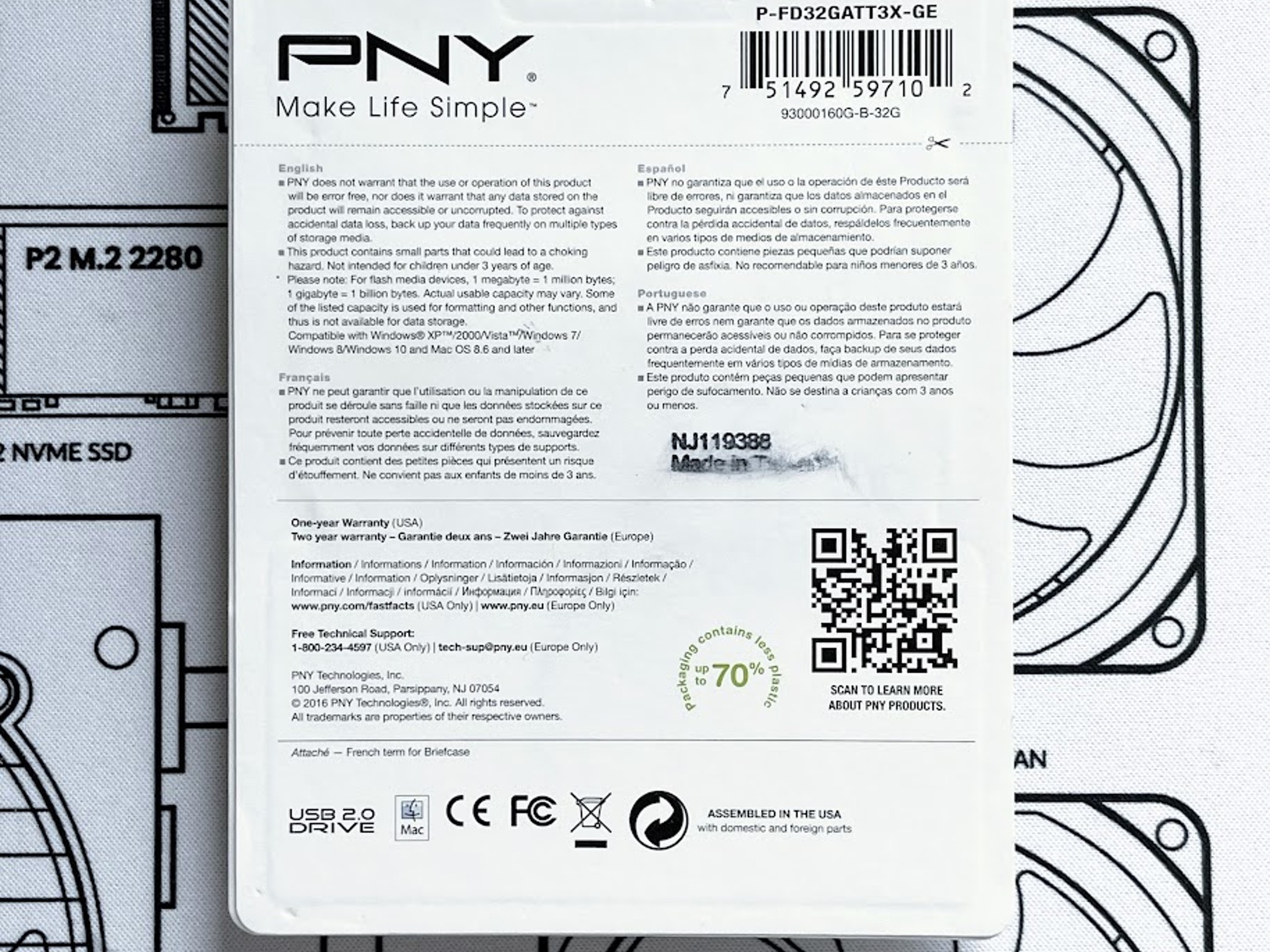 BNIB PNY 32GB Attache 3 USB 2.0 Flash Drive P-FD32GATT3X-GE