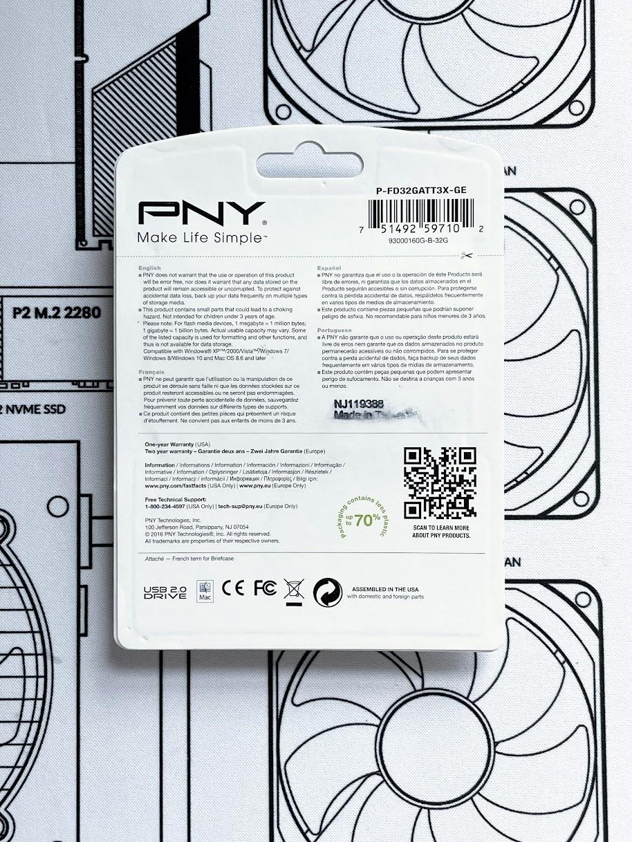BNIB PNY 32GB Attache 3 USB 2.0 Flash Drive P-FD32GATT3X-GE