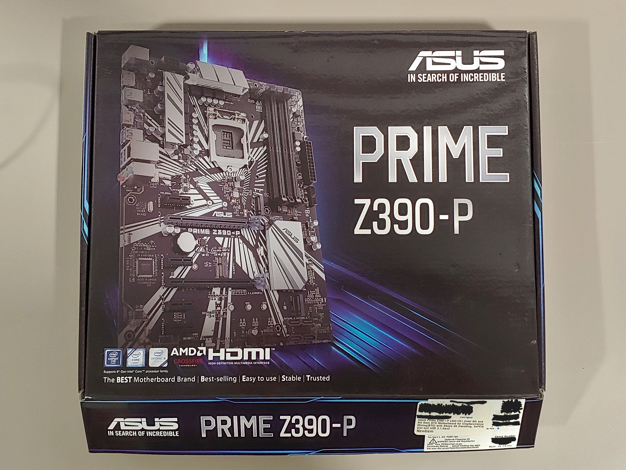 ASUS PRIME Z390-P + Celeron G4930 + 8GB DDR4-2400 – Tested – Box & Accessories