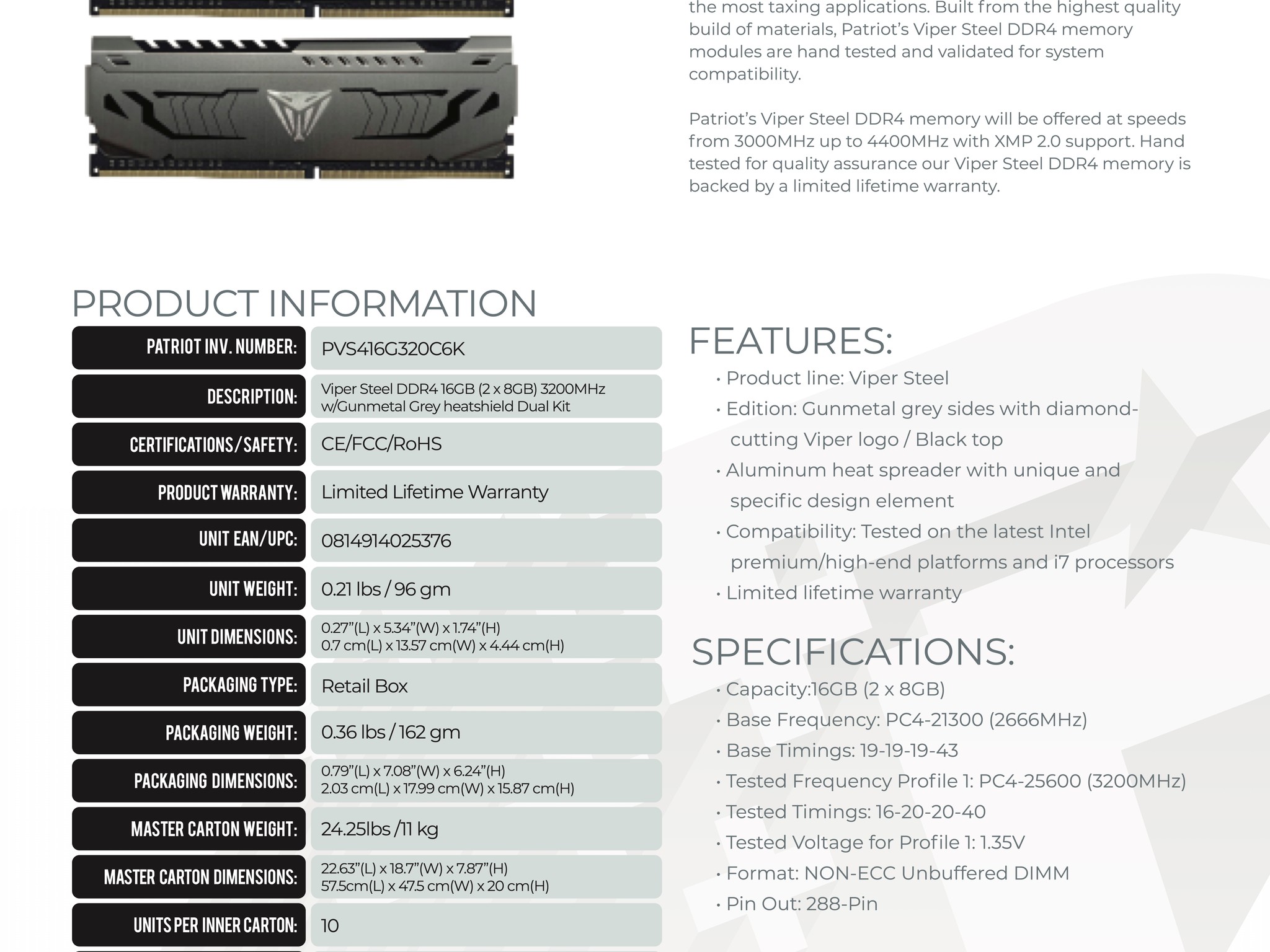 Patriot Viper Steel RAM