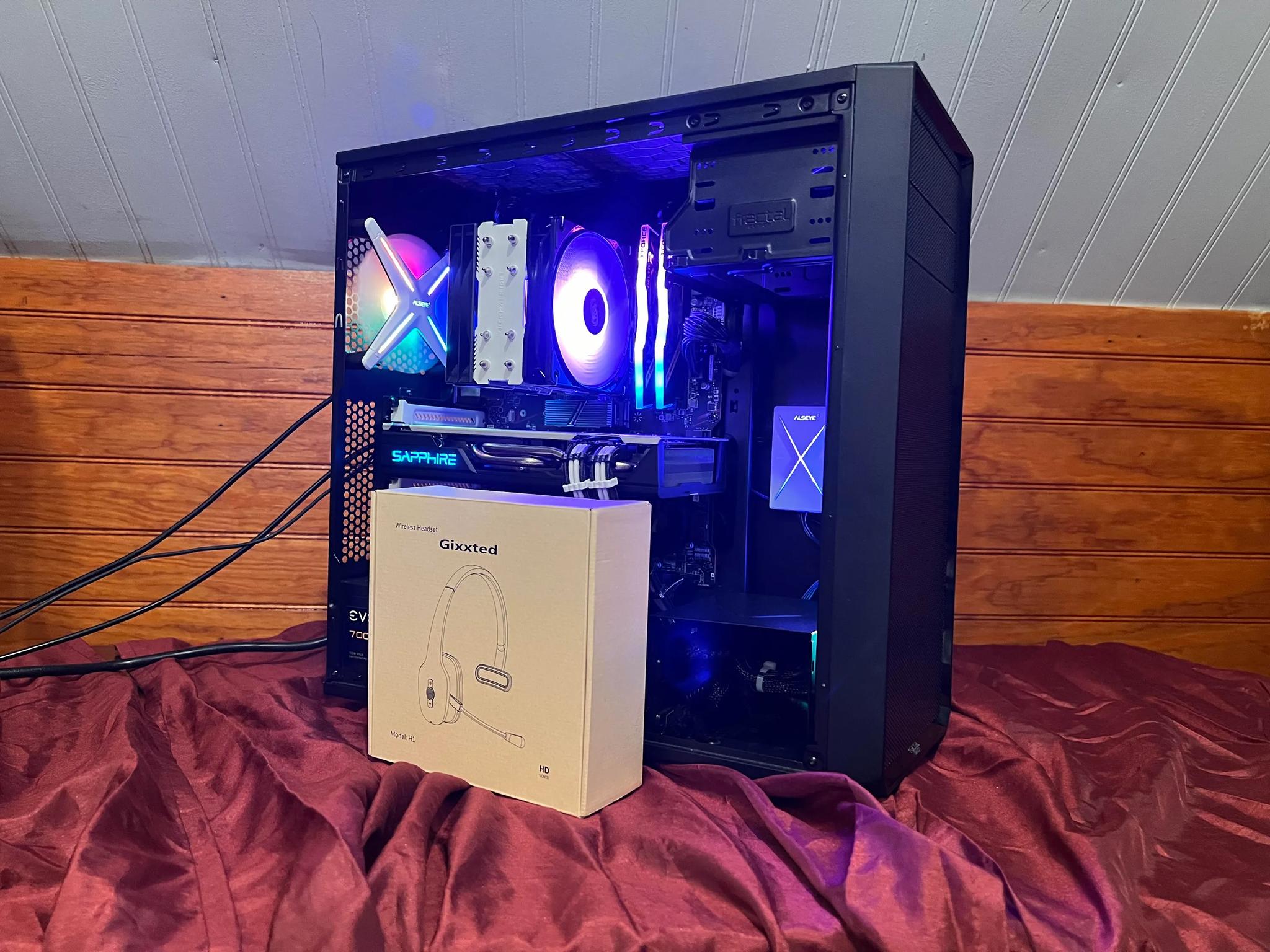 "The X-FIGHTER" 3400g , RX 580, black and white gaming pc with 32gb ram, and free headset