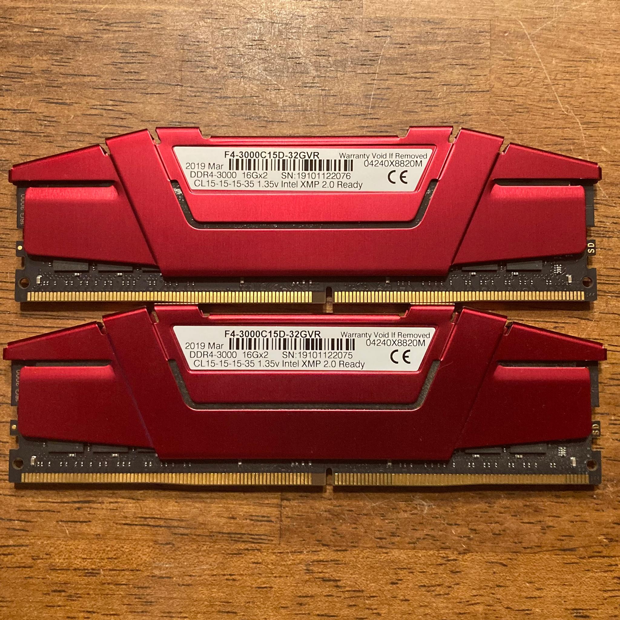 2x16GB G.Skill Ripjaws V DDR4 3000MHz CL15