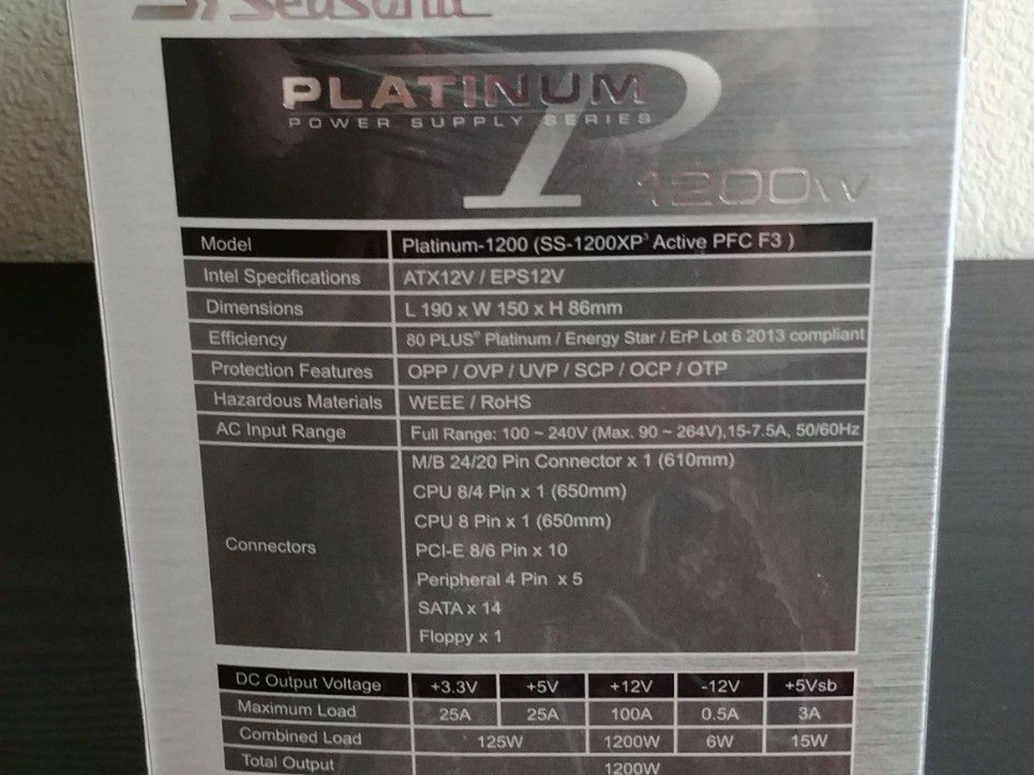 Seasonic Platinum 1200W, 80 Plus Platinum Fully Modular Power Supply (Brand New)