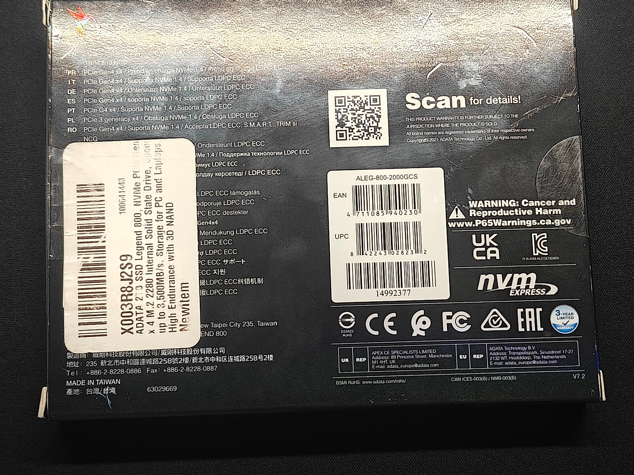 BNIB - 2TB gen4 NVME SSD - Adata Legend 800 M.2 2280
