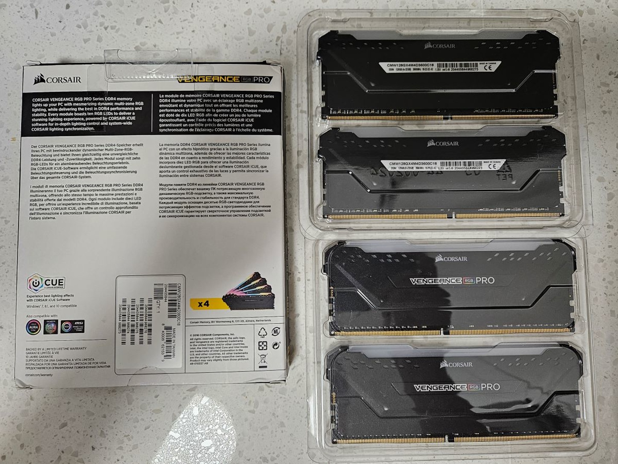 Corsair VENGEANCE RGB PRO 128GB (4x32GB) DDR4 3600 (PC4-28800) C18 Desktop memory - USED