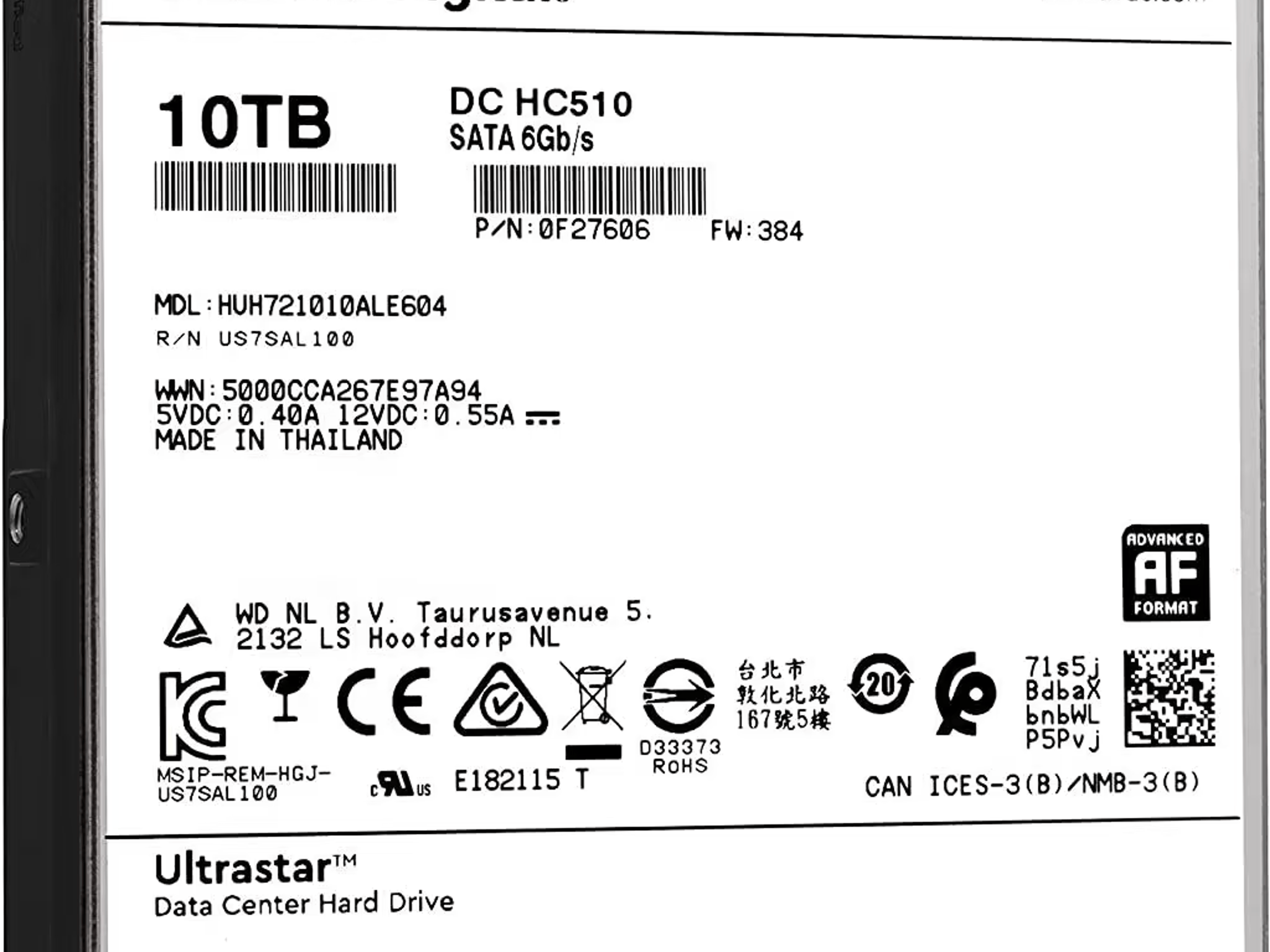 Used good 10TB WD Ultrastar HDD
