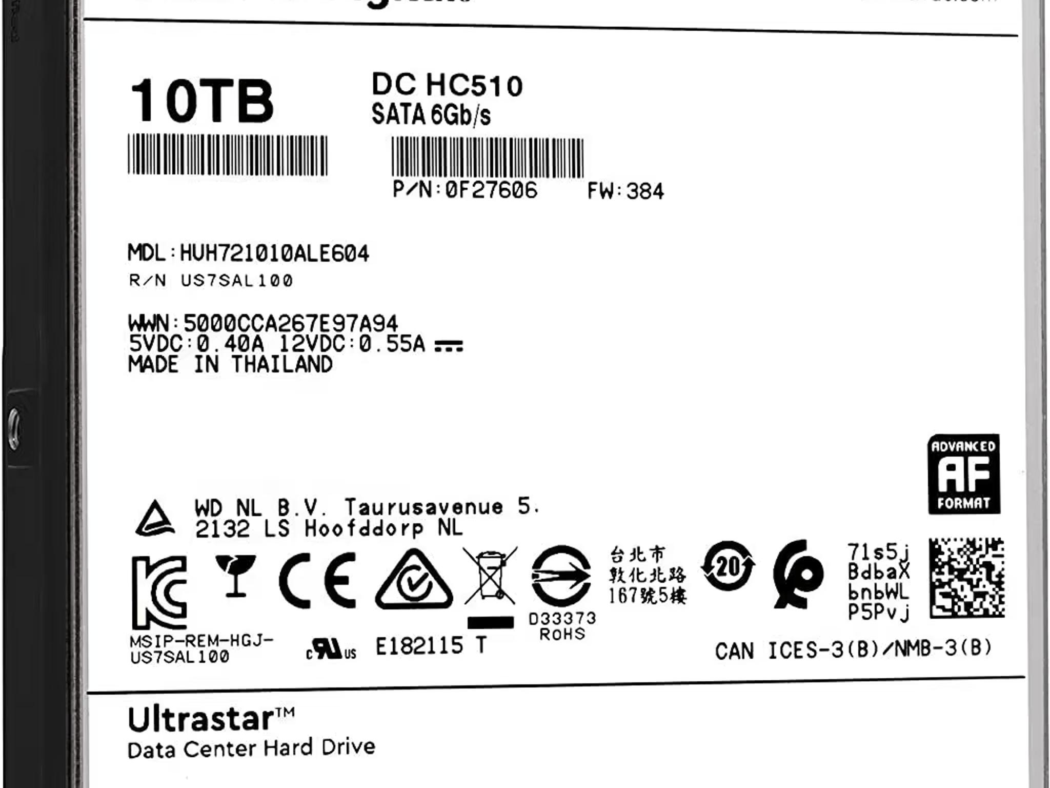 Used good 10TB WD Ultrastar HDD