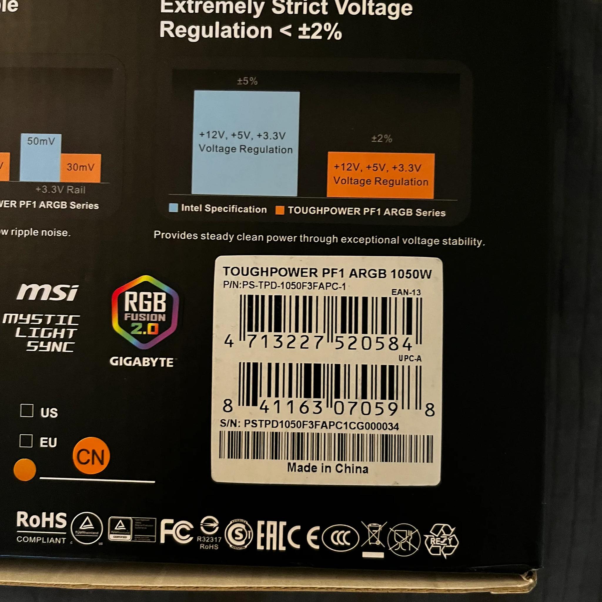 Thermaltake TOUGHTPOWER PF1 ARGB 1050W PSU Platinum rated