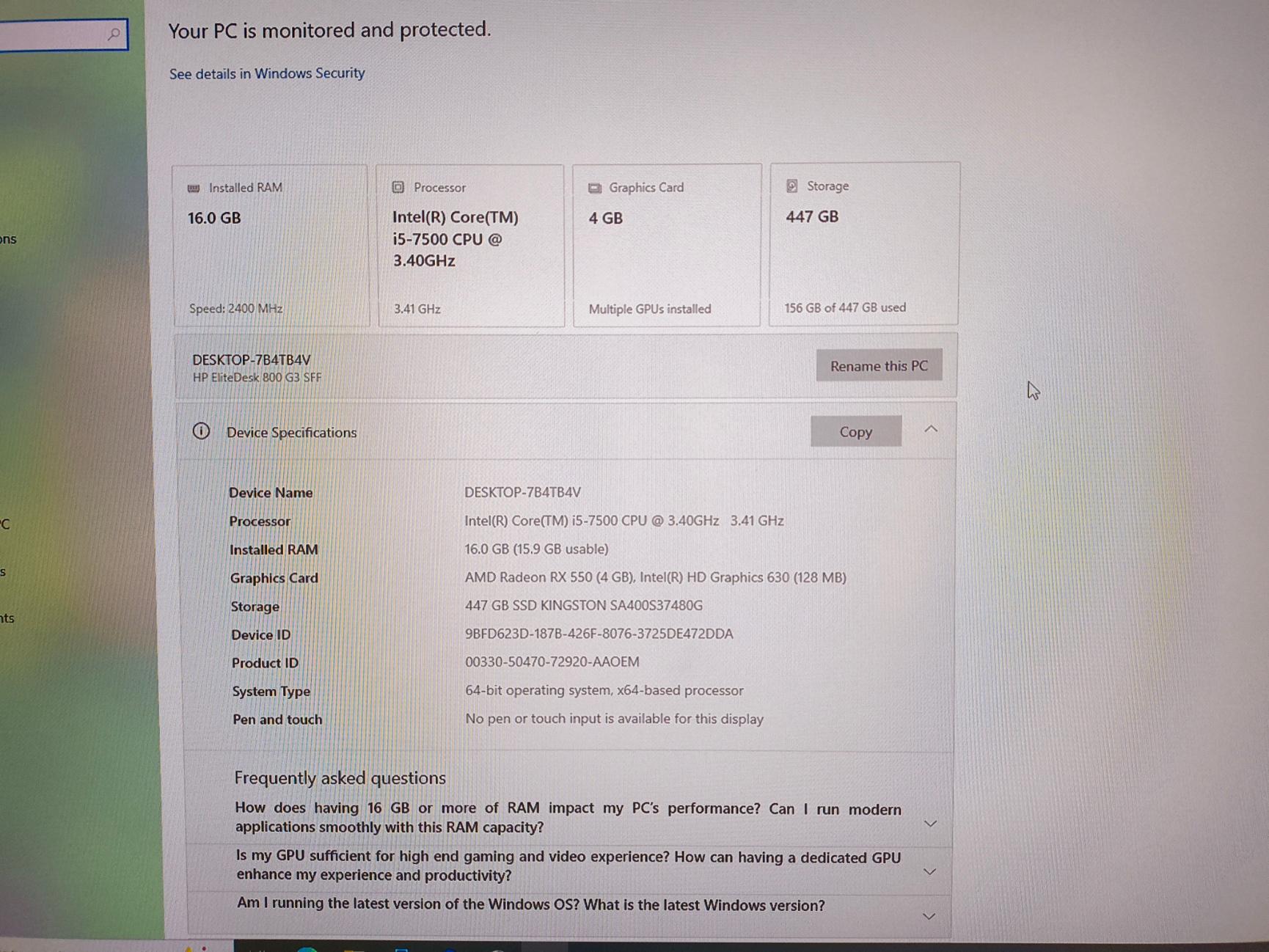 Entry Level I5-7500 / RX 550 / 16GB DDR4 Ram / 480GB SSD / Office PC