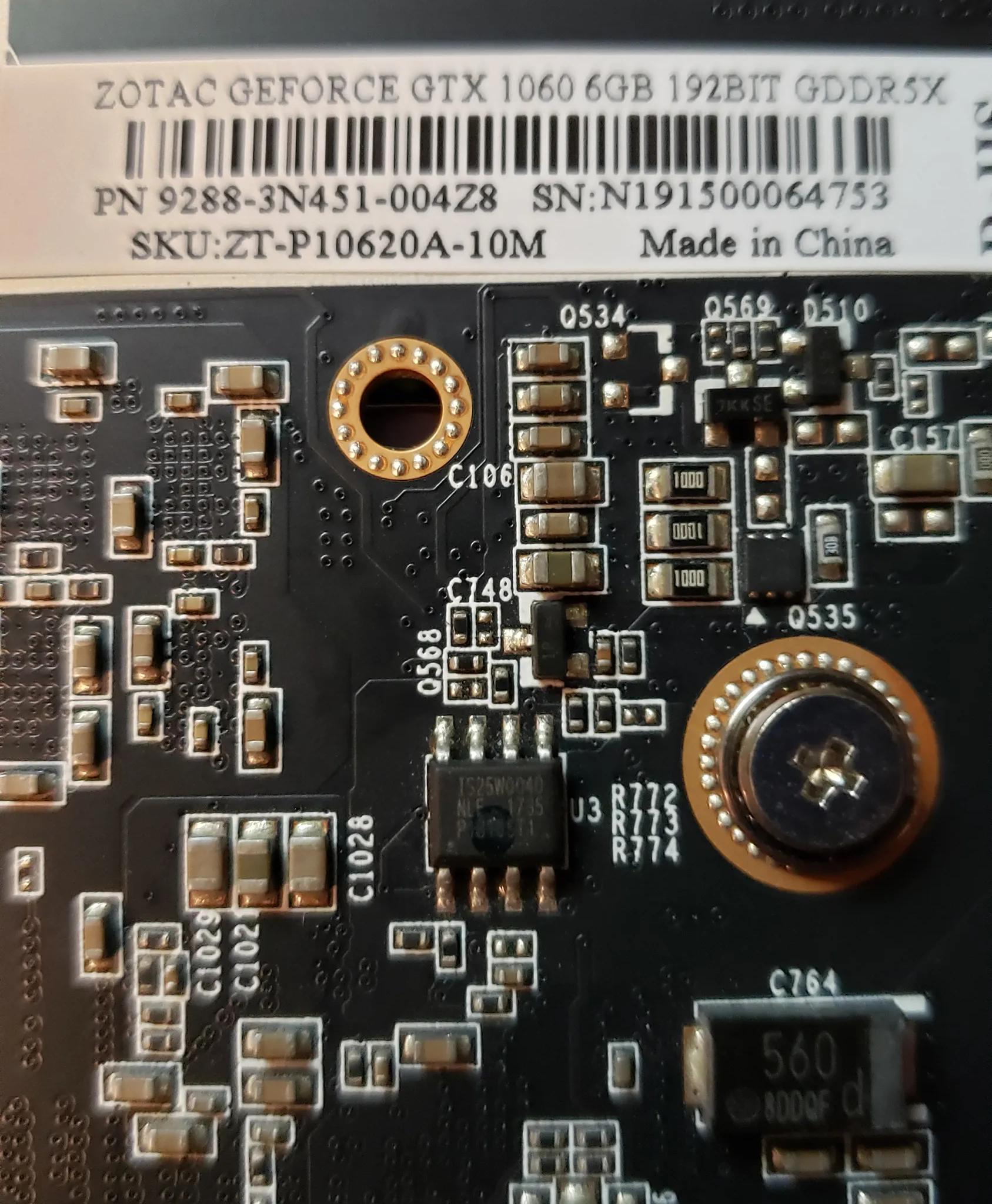 Zotac GTX 1060 graphics card with 6GB gddr5X memory