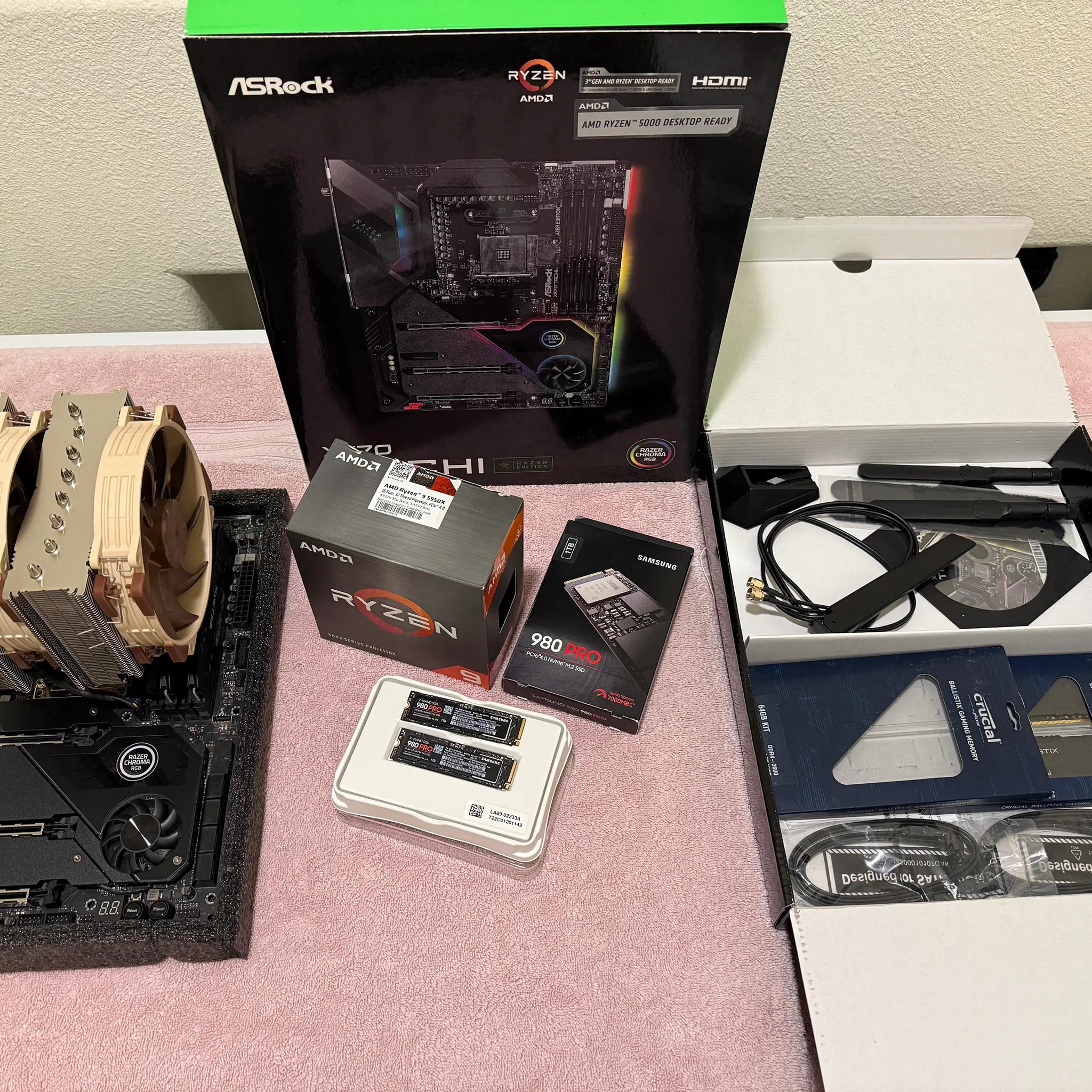 AMD AM4 X570 bundle|Asrock X570 MOBO|Ryzen 9 5950X CPU|2 kits DDR4 64GB|2 1TB NVMe M.2|Noctua Cooler