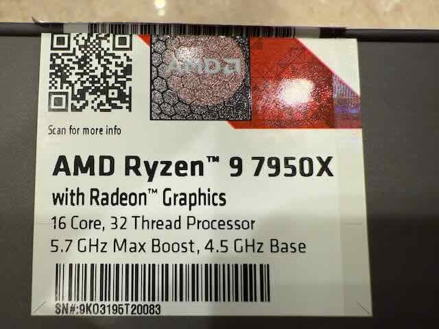 AMD Ryzen 9 7950x Processor (16 Core, 32 Thread, 5.7 GHz, AM5)