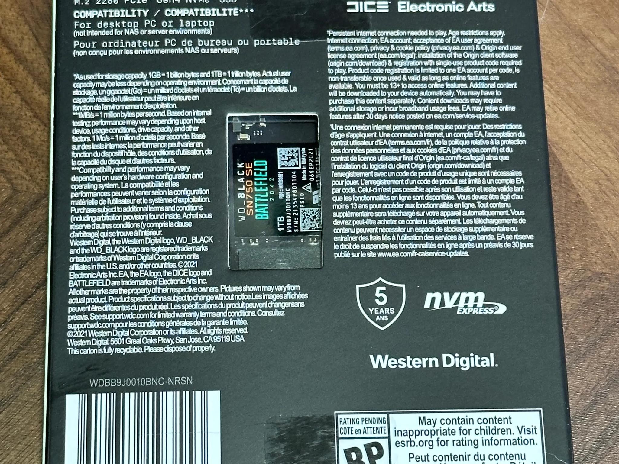WD_BLACK 1TB SN750 SE NVMe SSD Gen4 PCIe, M.2 2280, Up to 3,600 MB/s