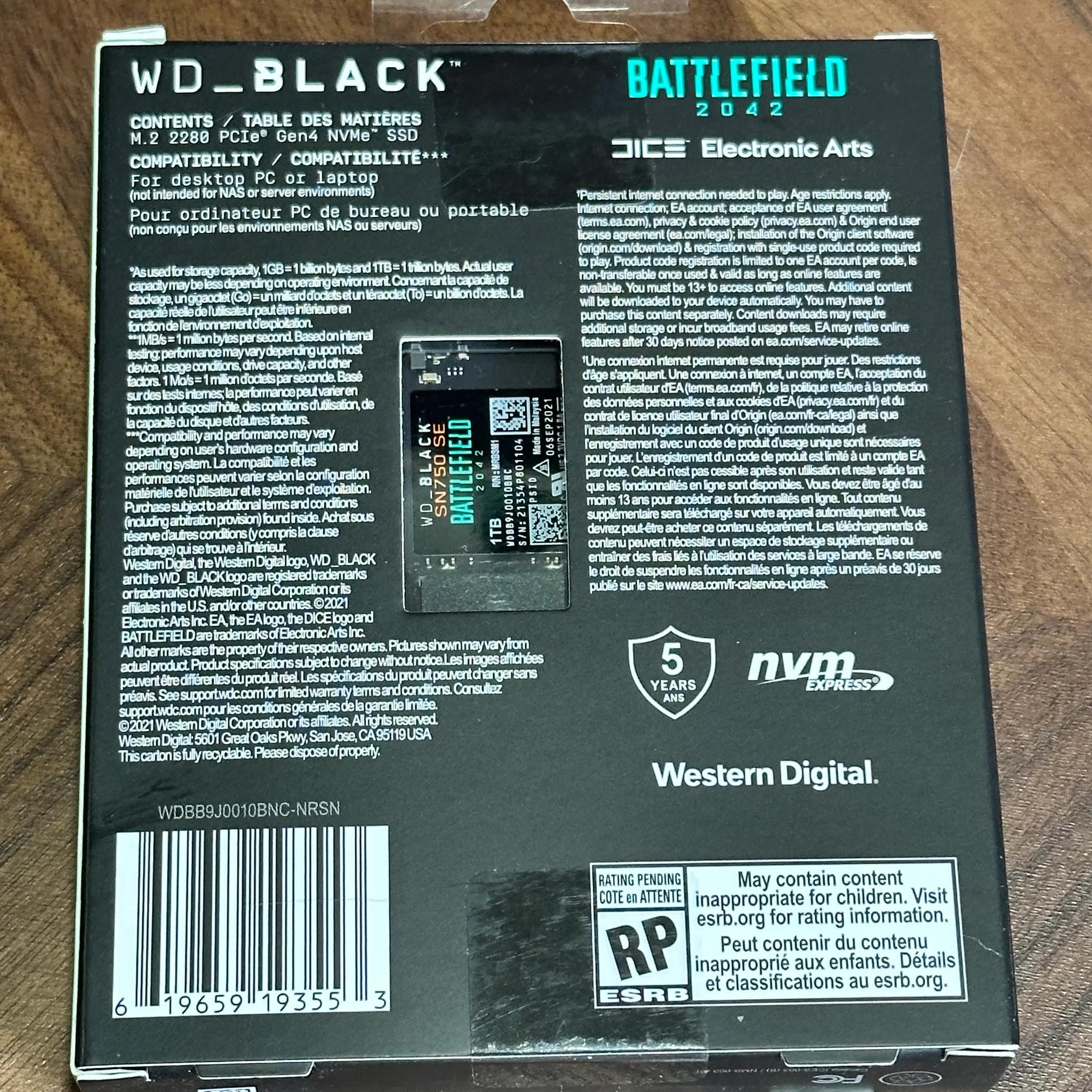 WD_BLACK 1TB SN750 SE NVMe SSD Gen4 PCIe, M.2 2280, Up to 3,600 MB/s