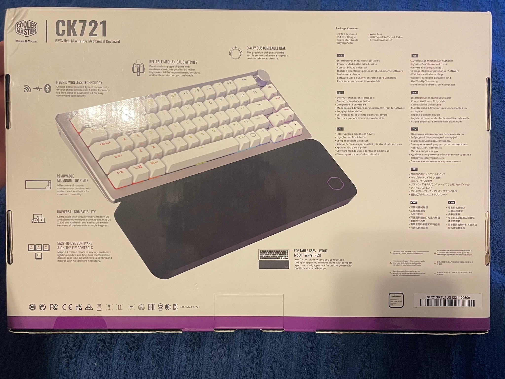 White/Silver CoolerMaster CK721/MK271 Series 65% Hybrid Wireless Mechanical Keyboard