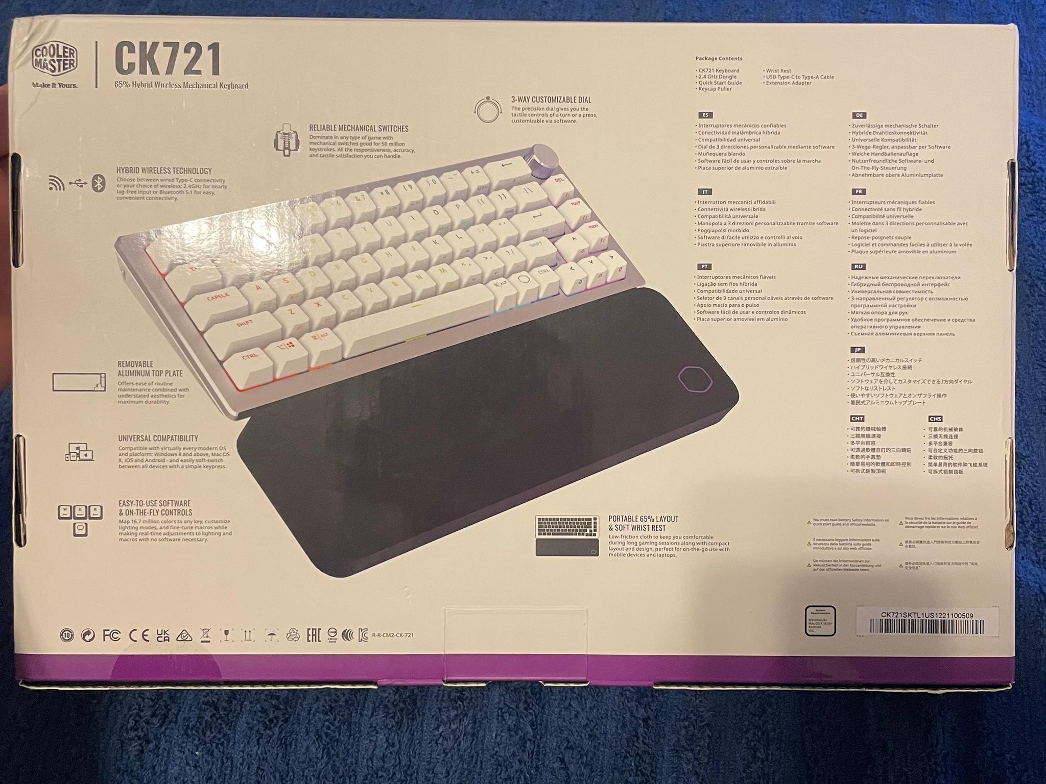 White/Silver CoolerMaster CK721/MK271 Series 65% Hybrid Wireless Mechanical Keyboard