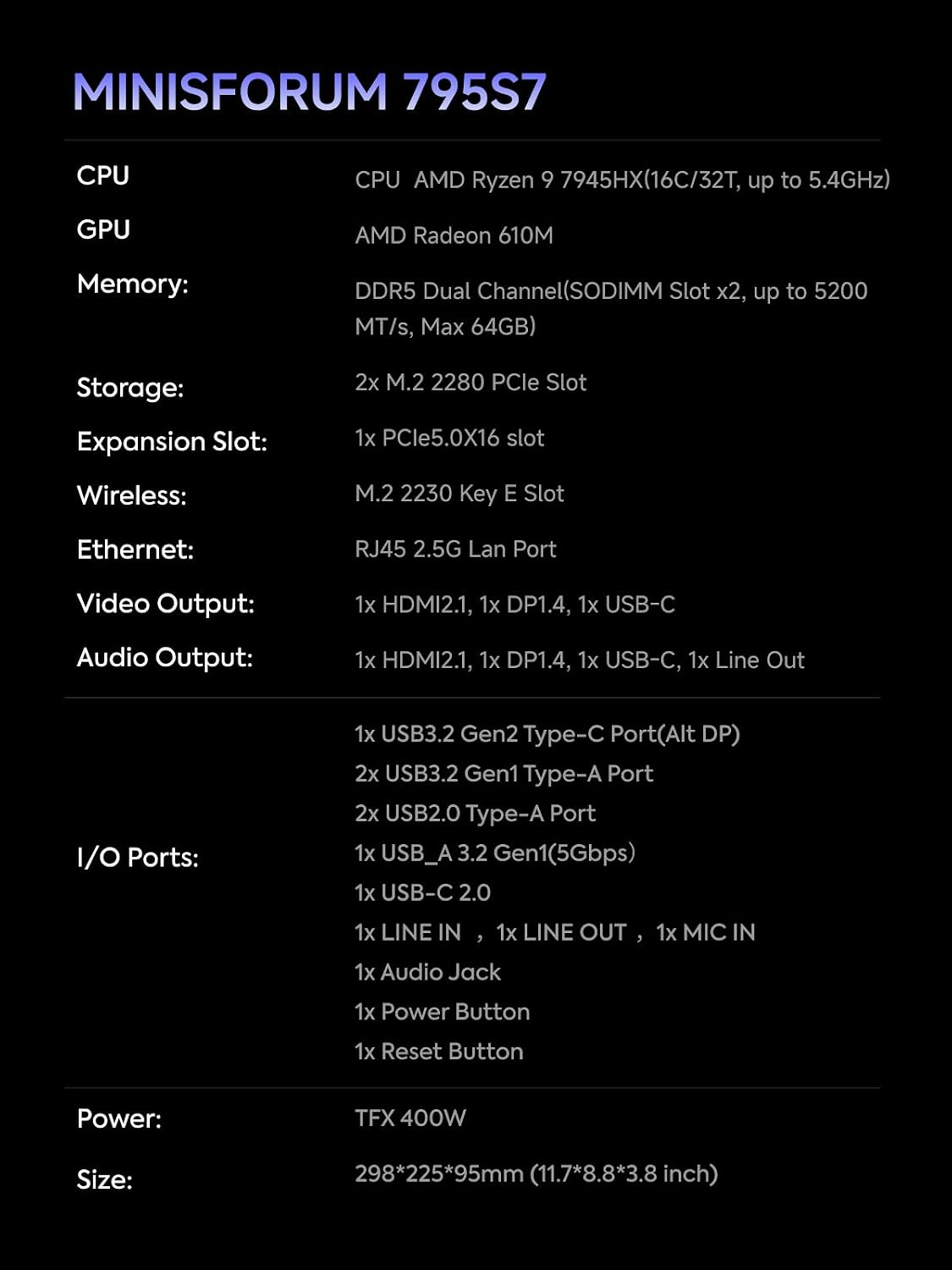 Mini Gaming PC AMD Ryzen 9 7945HX (16C/32T) RTX 5060/1tb NVMe/32gb DDR5
