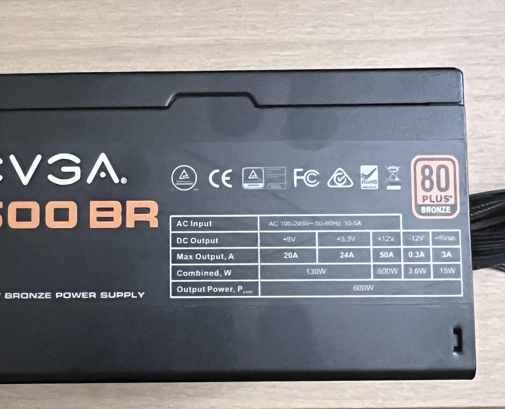 EVGA 600 BR 600W Power Supply - 100BR0600K1