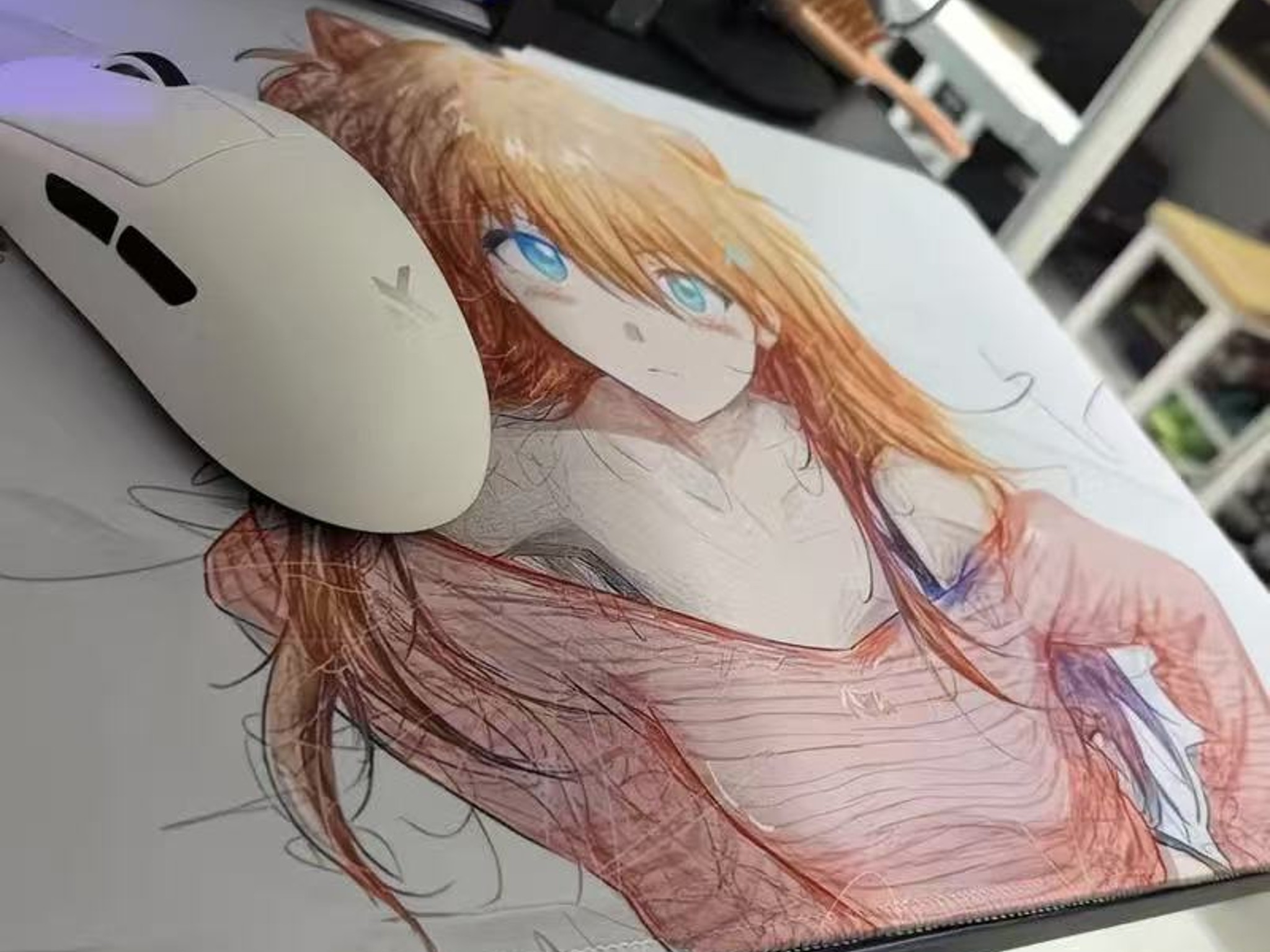 EVA Asuka Anime Mouse Pad – Abstract Line Art, Smooth Gaming Surface