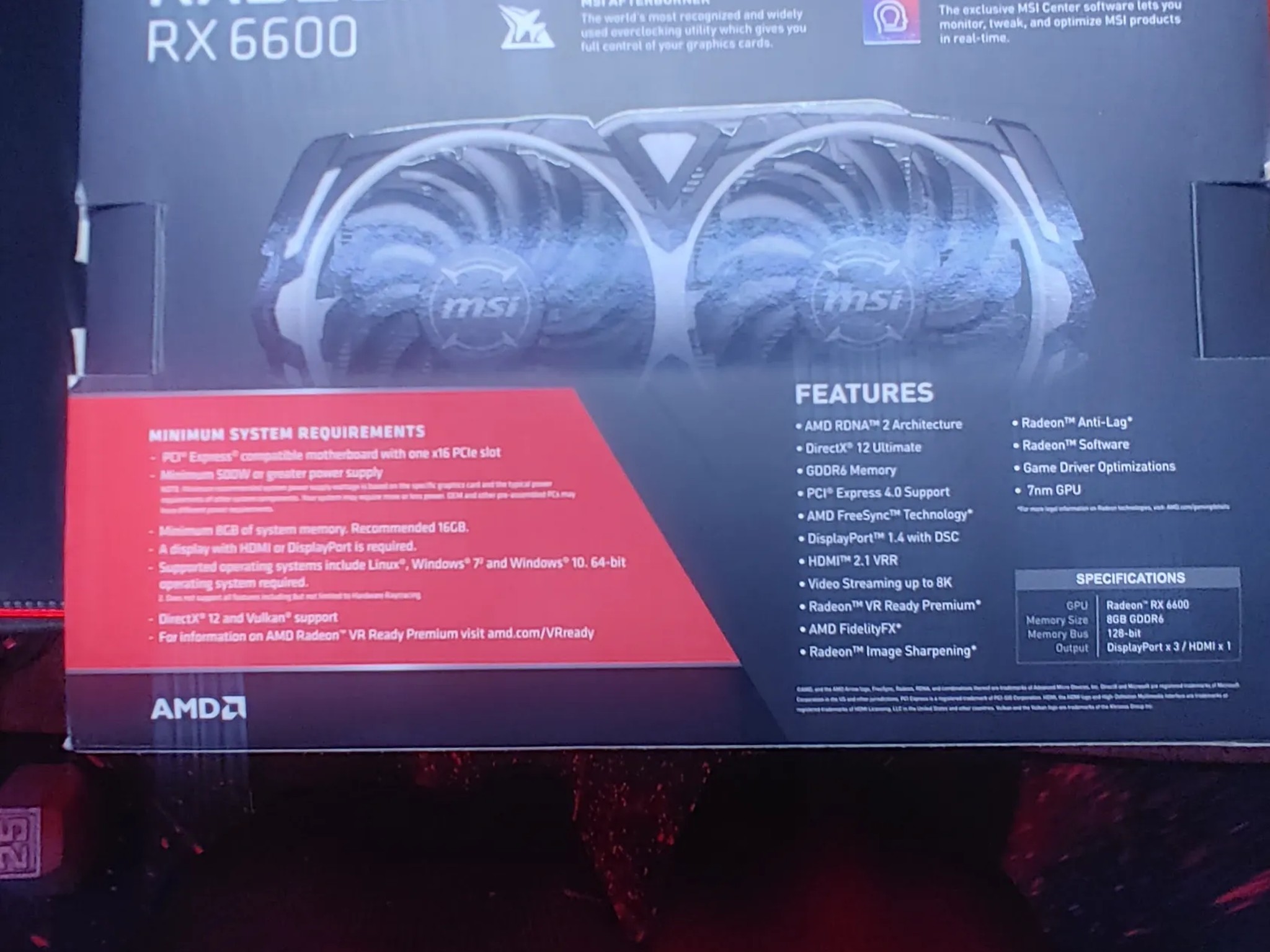 The MSI ARMOR AMD Radeon RX 6600 - 8GB