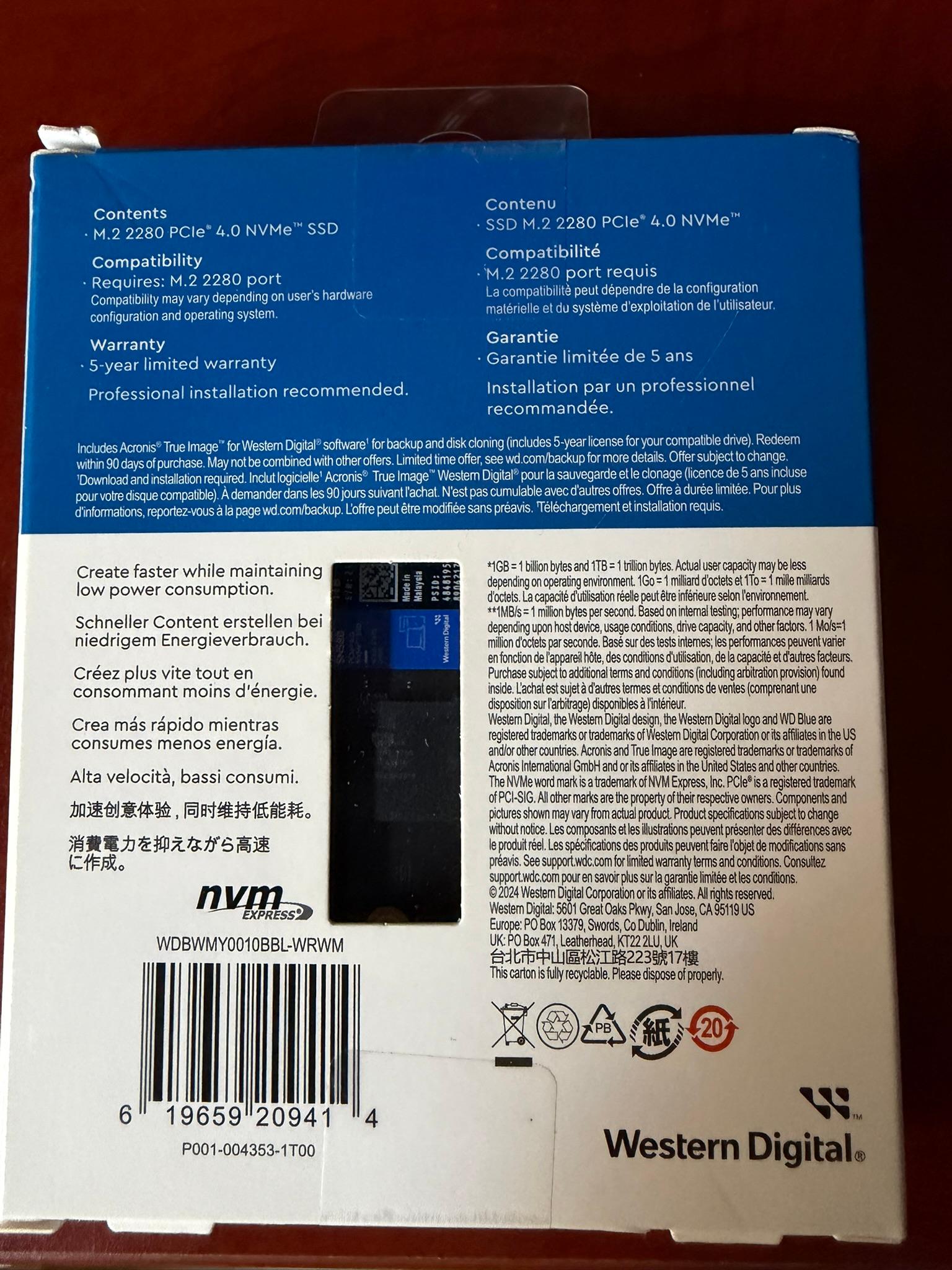 WD Blue SN580 1TB SSD