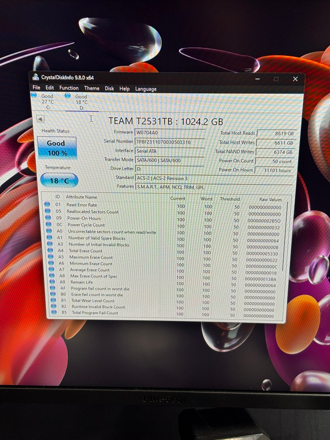 TeamGroup CX2 1TB 2.5” SATA III SSD – 100% Health – Tested