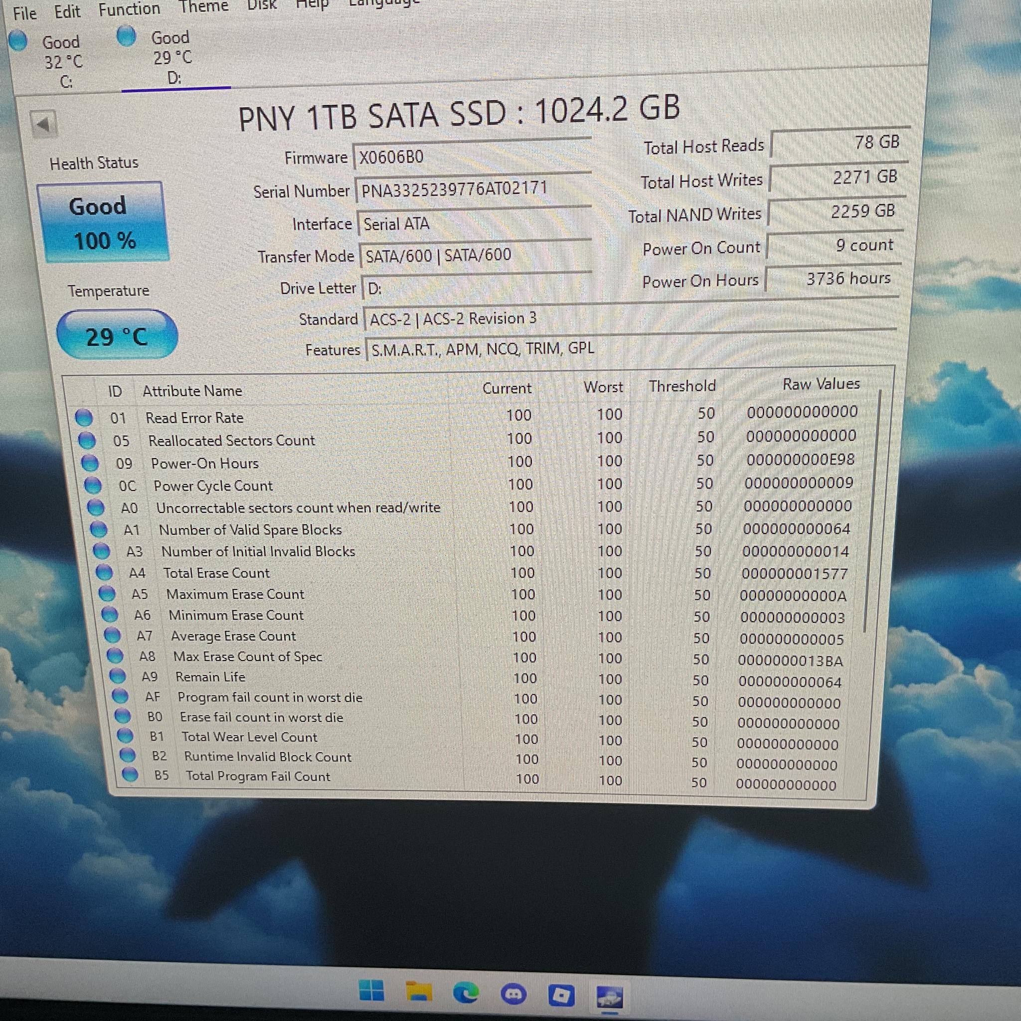 PNY CS900 1TB SATA SSD (100%HEALTH) ,TESTED ON CRYSTALDISK