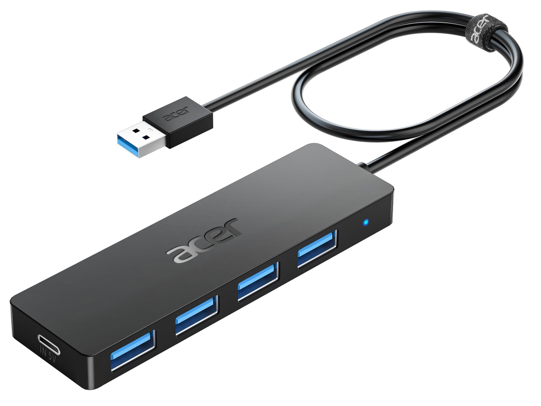 Acer USB Hub 4 Ports Multiple USB 3.0 USBA Splitter Type C Power Port (2ft)