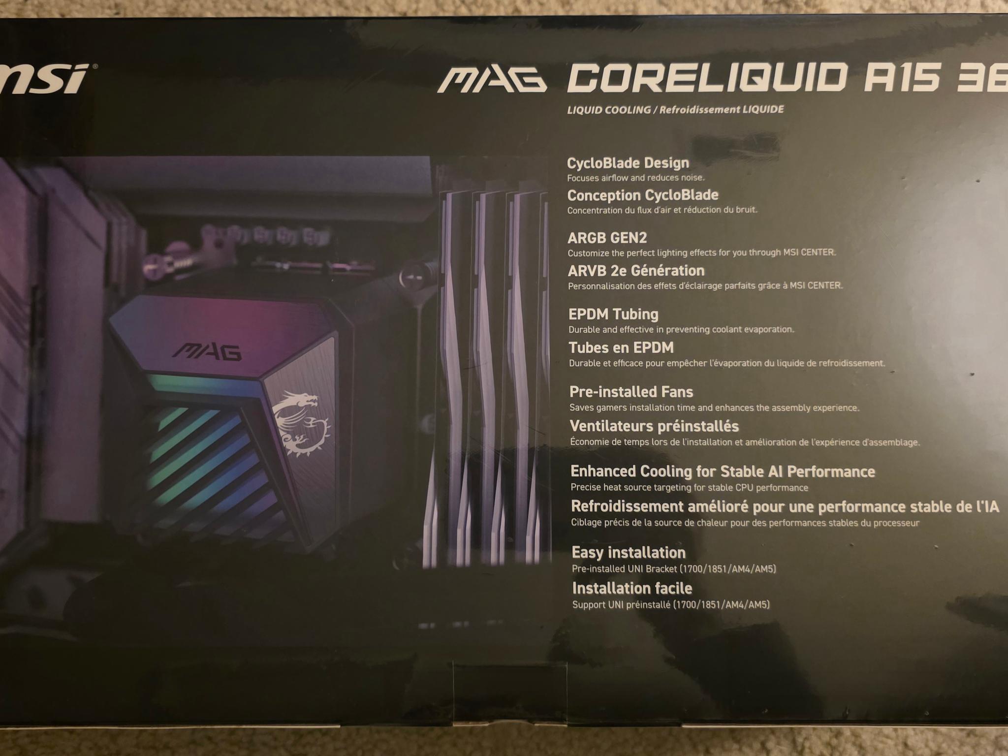 MSI MAG Coreliquid A15 360 Black ARGB AIO Cooler LGA 1700/1851/AM5/AM4 Sockets Brand New Sealed