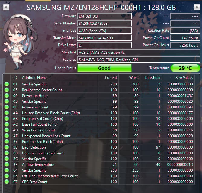 Samsung PM871 128GB SATA SSD | Tested & Functional