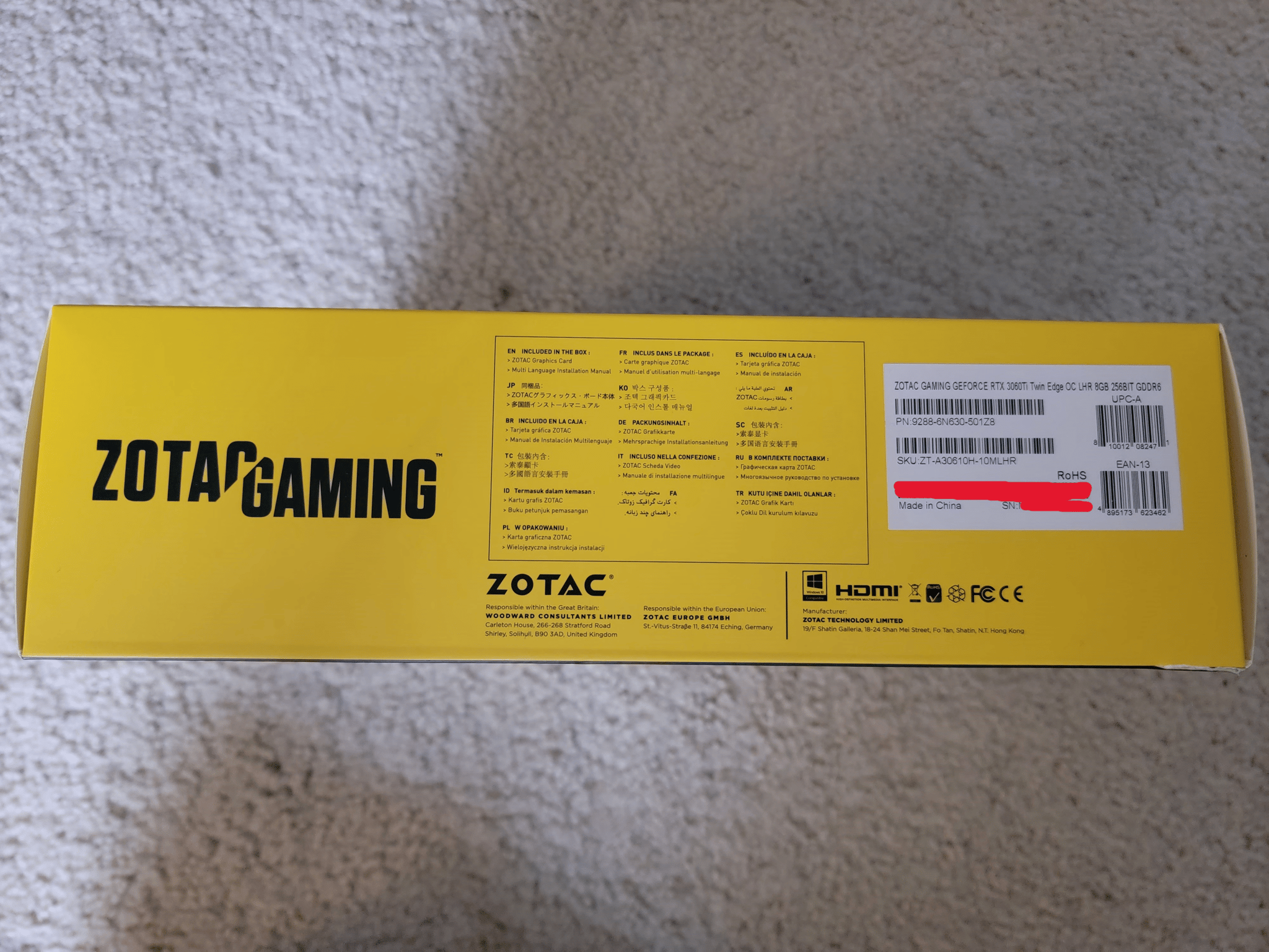 Zotac Gaming RTX 3060 TI Twin Edge OC LHR 8GB GDDR6 Like New With Original Box 