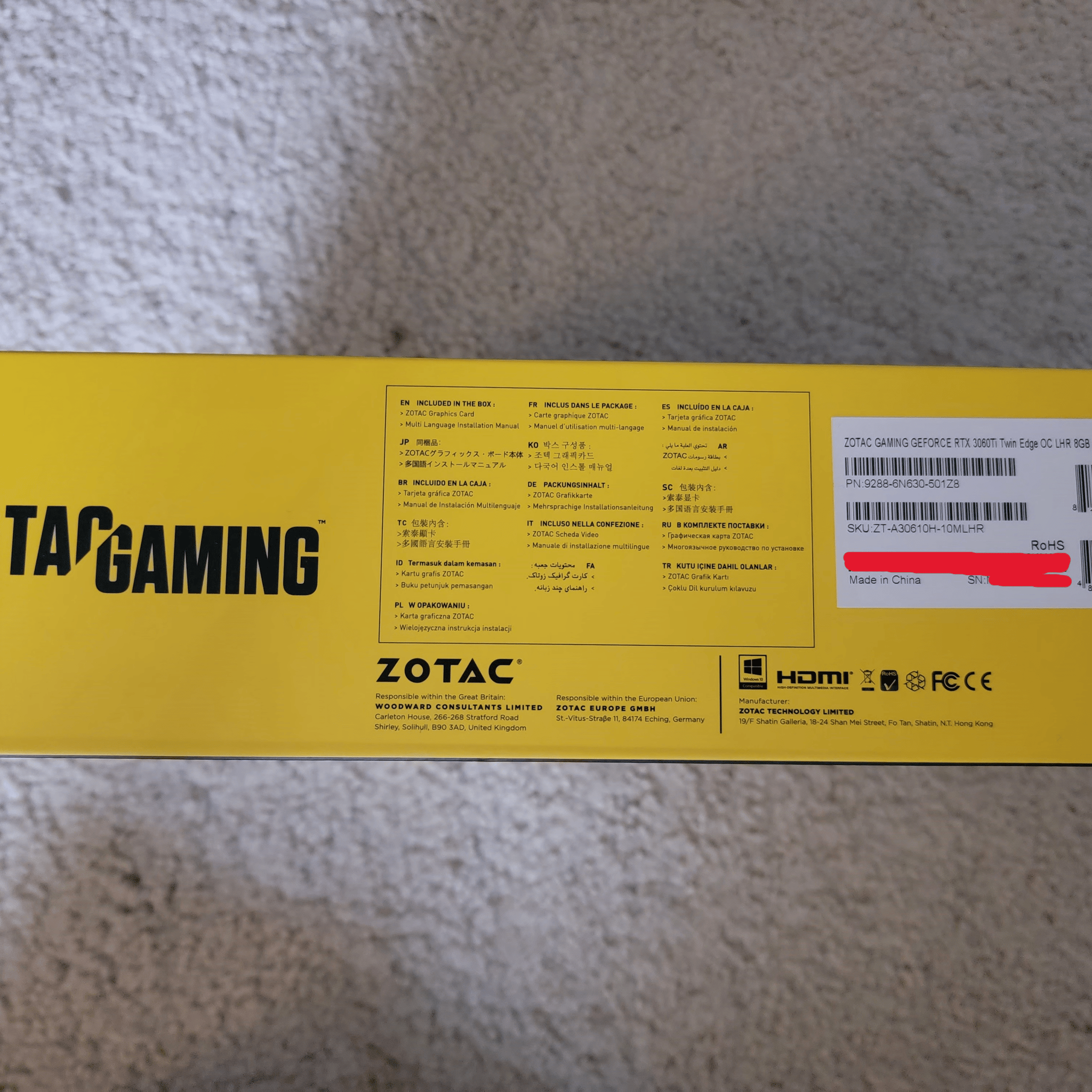 Zotac Gaming RTX 3060 TI Twin Edge OC LHR 8GB GDDR6 Like New With Original Box 