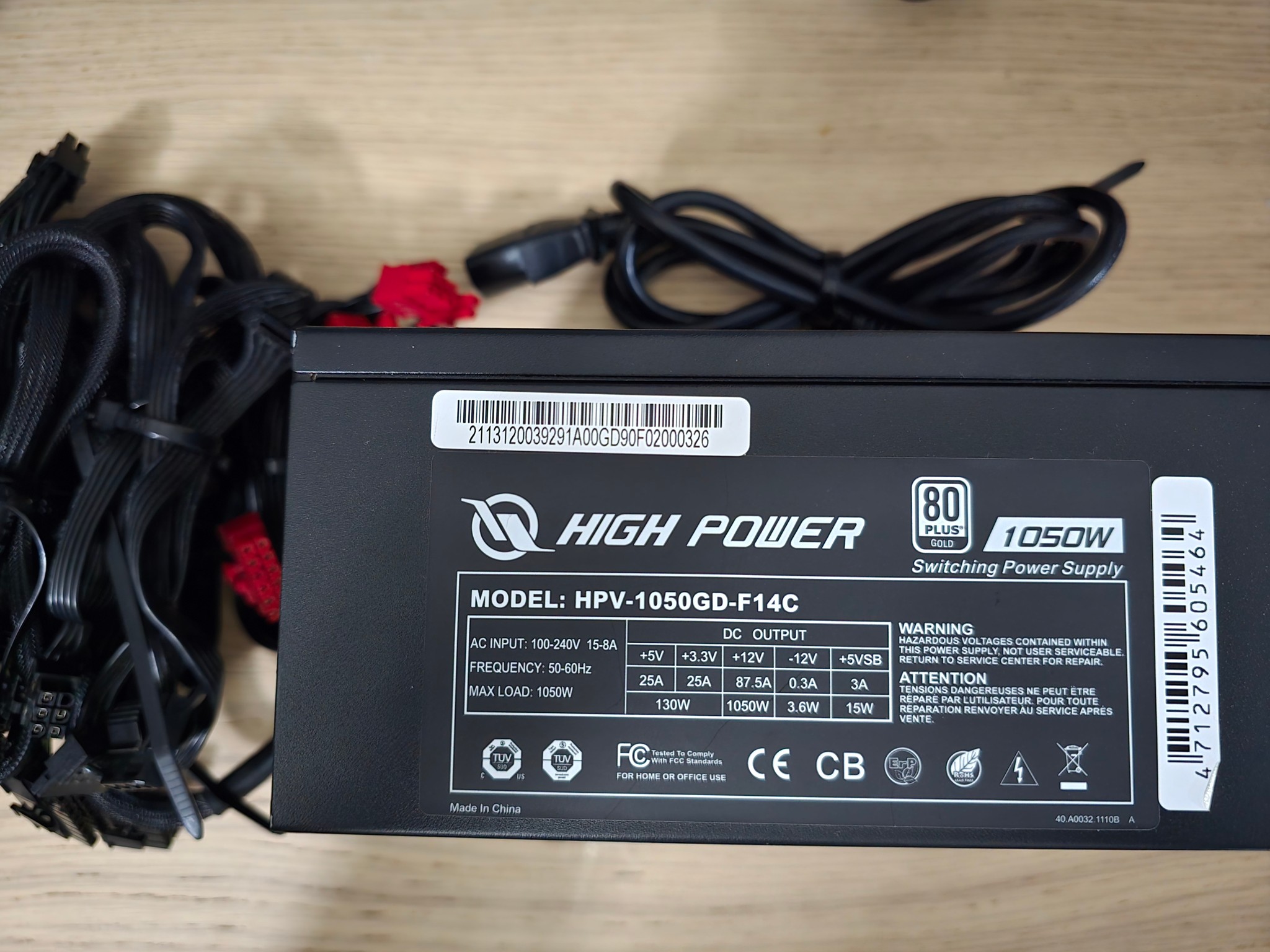 High Power 1050w  80 Plus Gold - Like New - Working Power Supply for $80